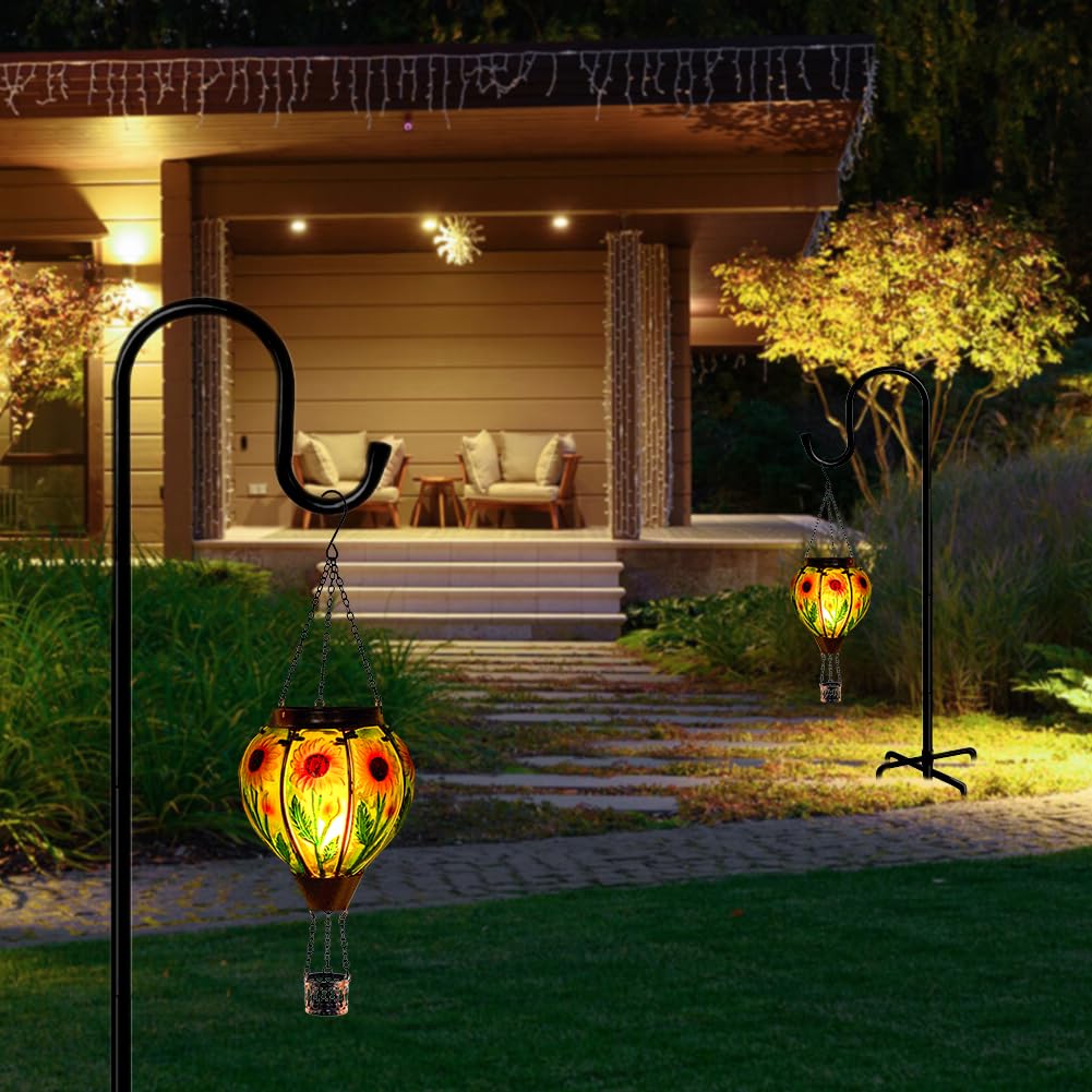 Starsoul Solar Lantern - 2 PC Hot Air Balloon with Flame Glass, Waterproof Sunflower Color - Outdoor Garden Decoration