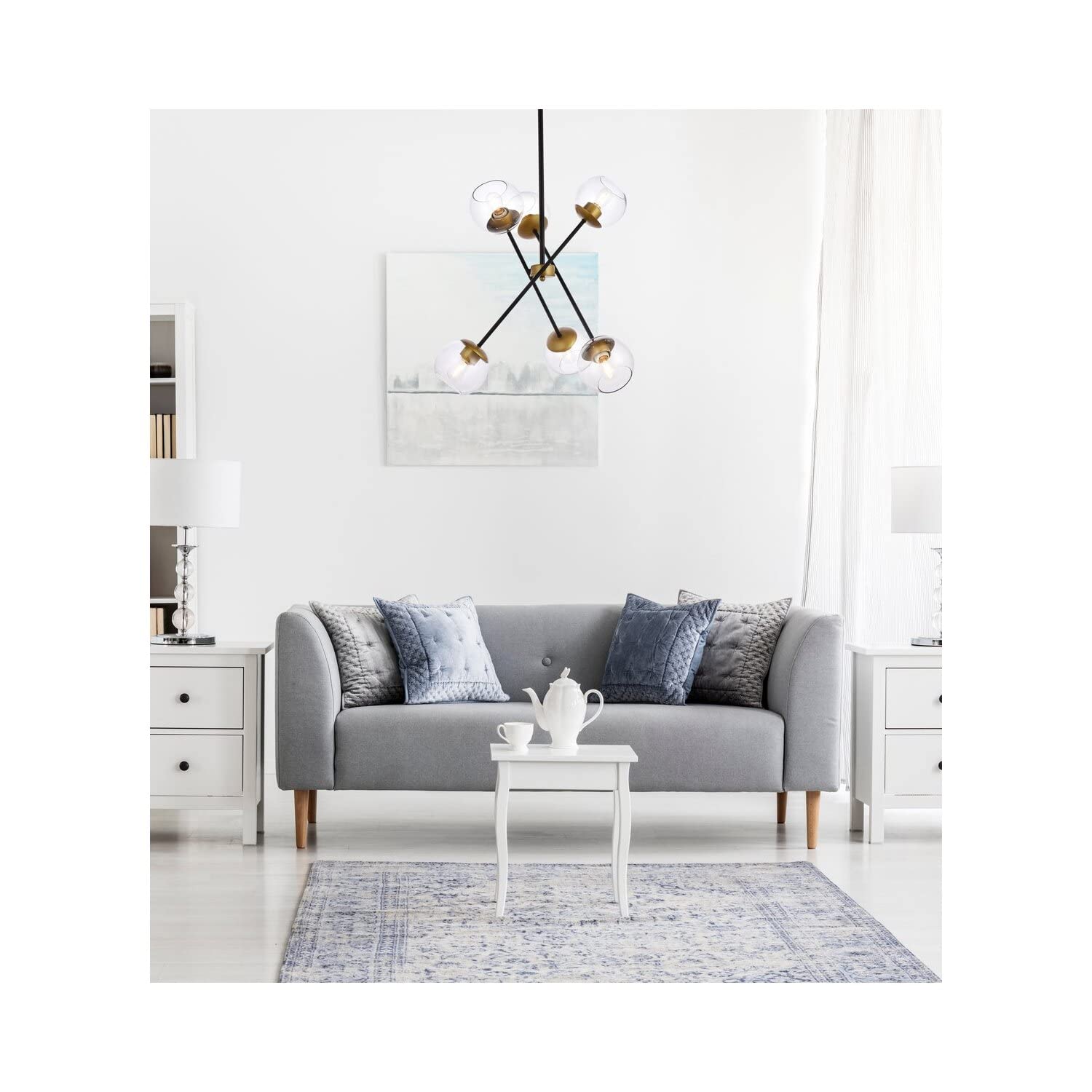 Living District Axl 6-Light Metal Pendant w/Clear Shade in Black and Brass