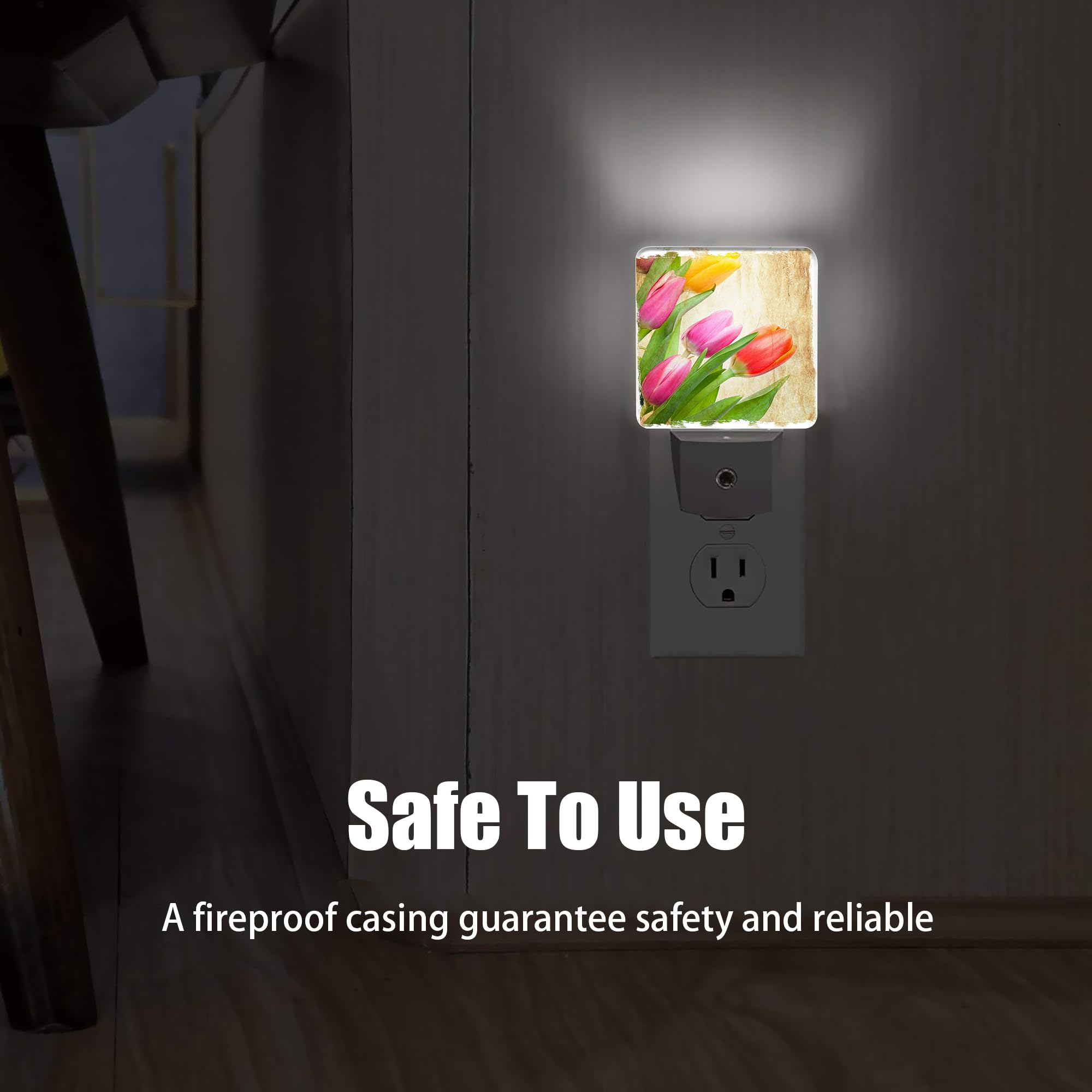 Jopowide Vintage Tulips Night Light Plug In Wall Lamp Smart Dusk To Dawn Sensor For Home Decorative  Kids Room Bedroom Bathroom Kitchen Hallway Gifts