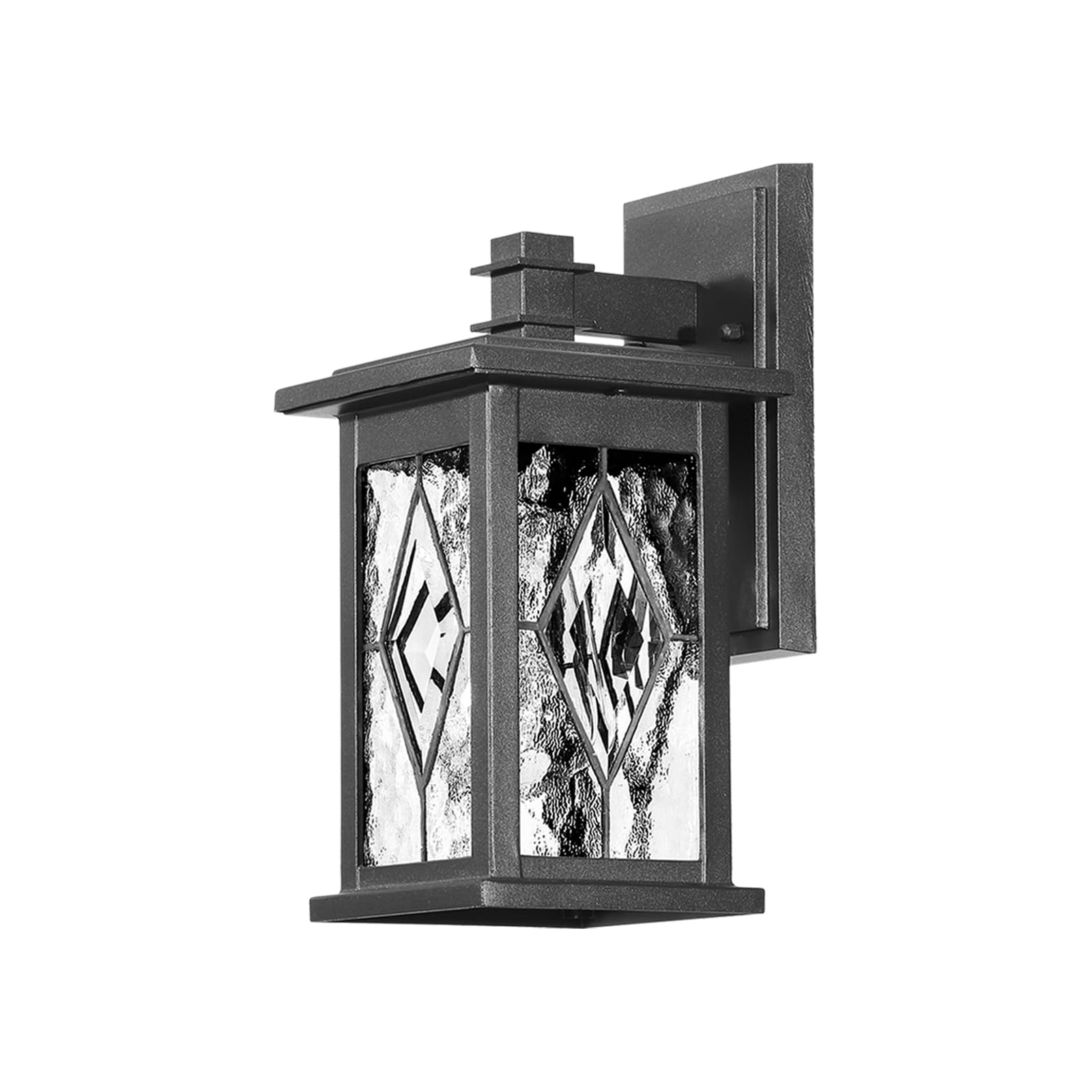 NAXTTII Aluminum Outdoor Wall Lights 14.5 Inch Exterior Porch Lights Wall Mount with Water Ripple Glass Black Outdoor Lighting Fixtures Wall Mount E26 Socket