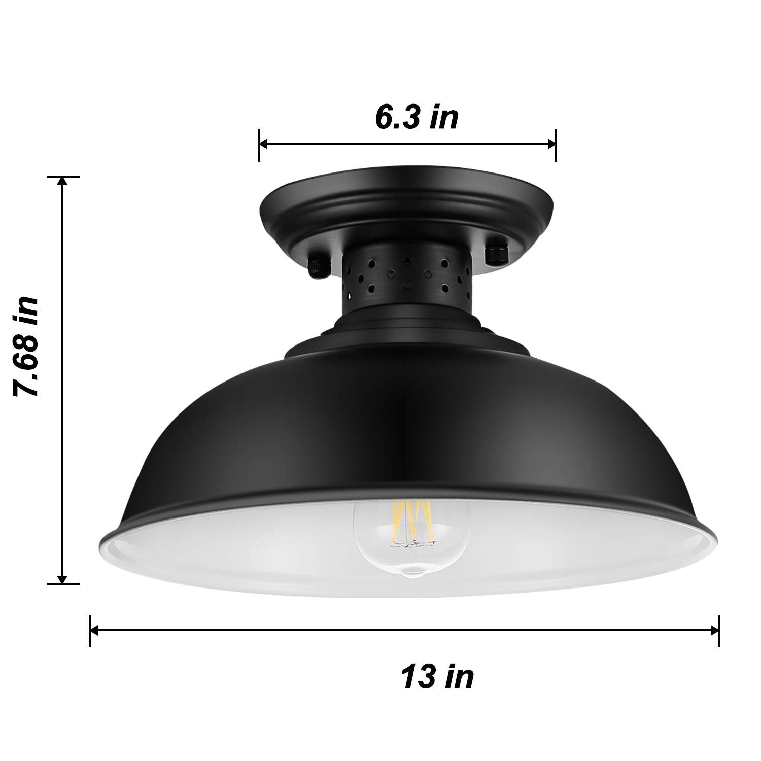 MgLoyht Industrial Semi Flush Mount Ceiling Light, Metal, Matte Black, 13in, Model 20198, for Kitchen, Dining Room, Foyer, Porch