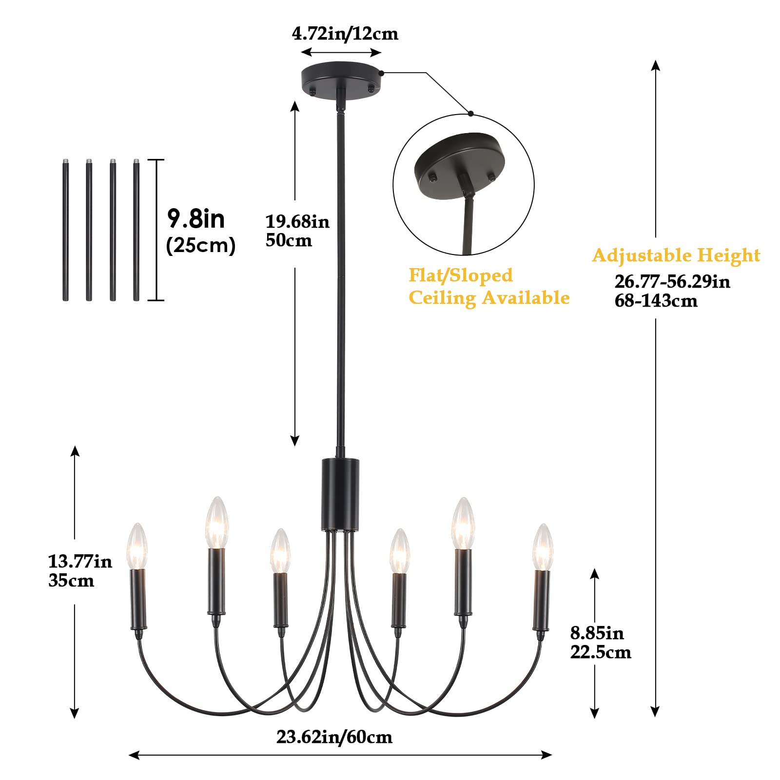 Zjvaive Black Chandelier 6-Light Modern Iron Farmhouse Chandeliers For Dining Room Rustic Industrial Light Fixtures For Bedroom