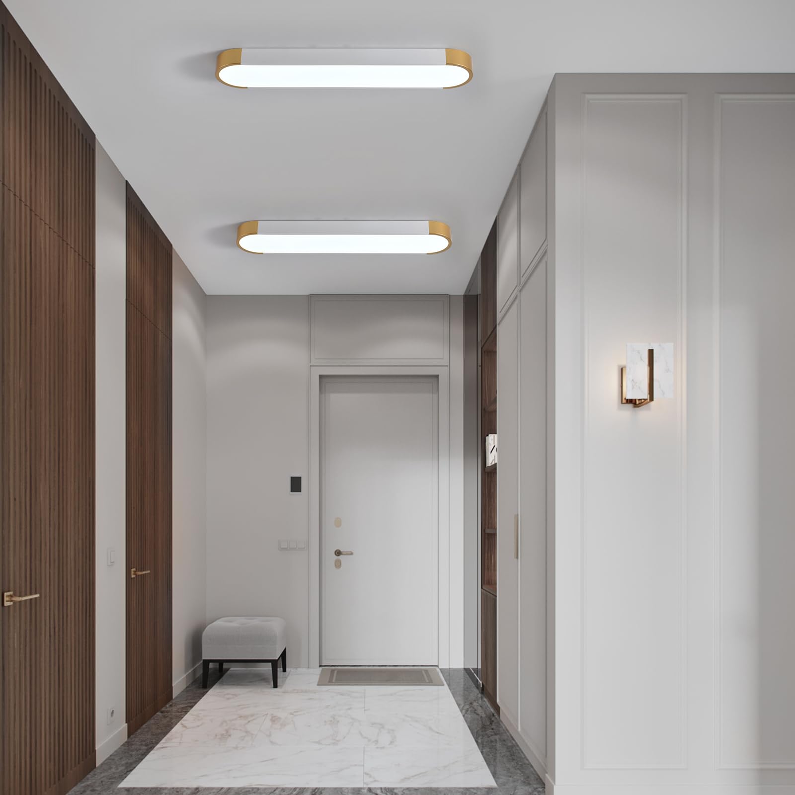 Tioolo Dimmable Led Ceiling Light With Remote 42W Kitchen Lighting Fixtures Ceiling White And Gold Long Ceiling Light Fixture 27.5 Inch Flush Mount Ceiling Lights For Kitchen Dining Room Hallway