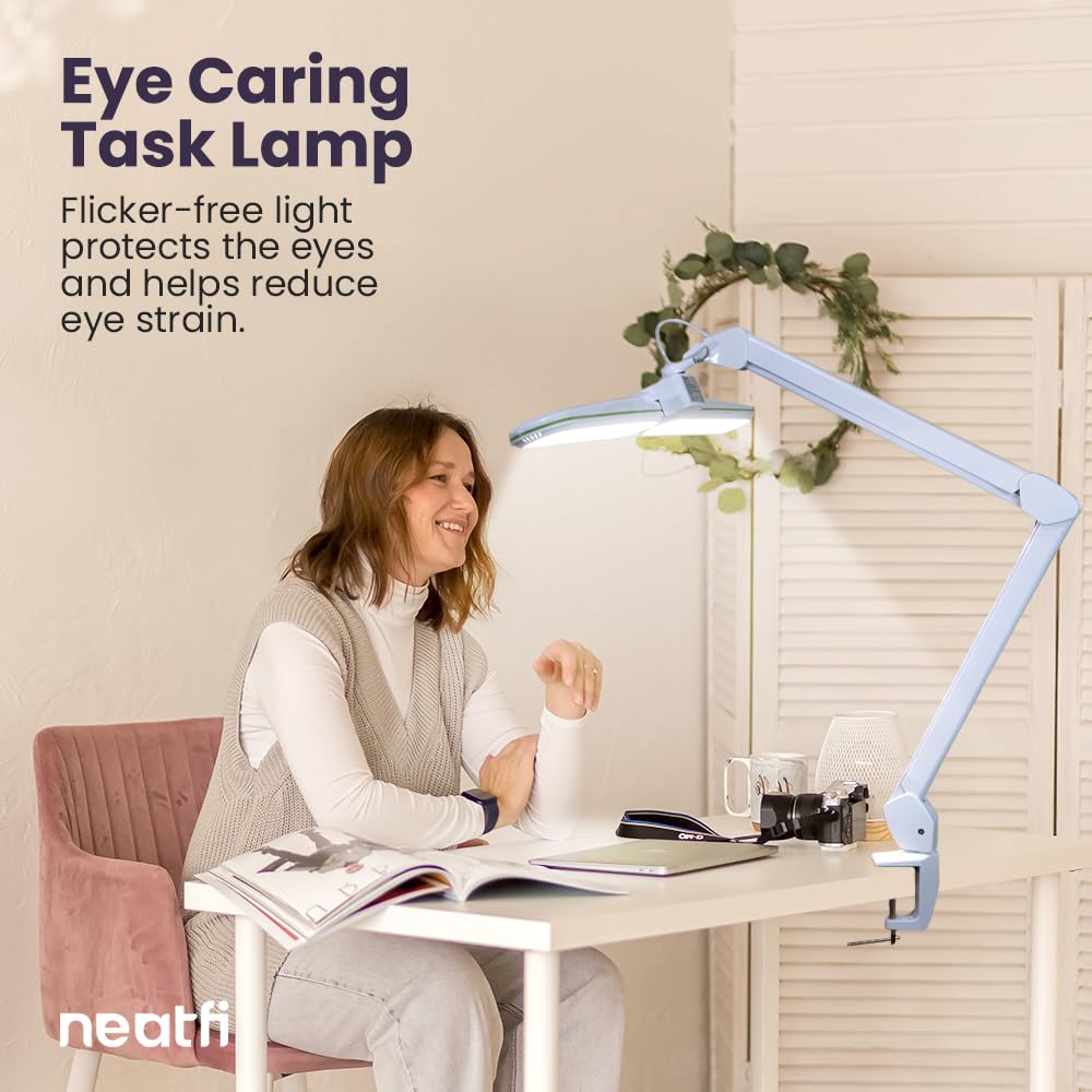 Neatfi  high-standard HD XL Task Lamp, 3 Modes, Adjustable Brightness, 17 Inches, Green Ring, Model 8017D5LED CCT