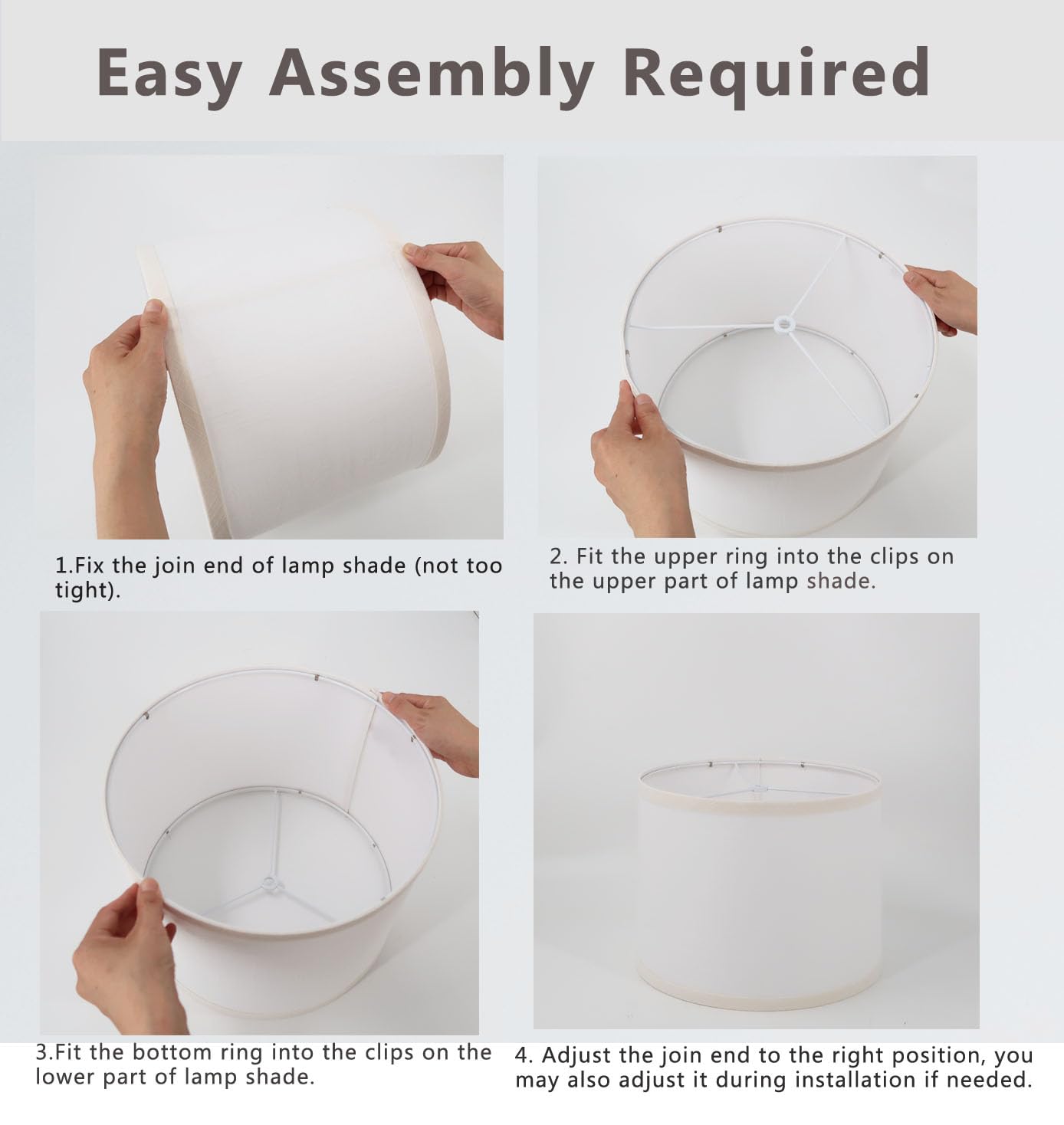WANKAIX Drum Lamp Shades Set of 2, White Natural Linen Fabric, 13inx13inx10in, Model 1103