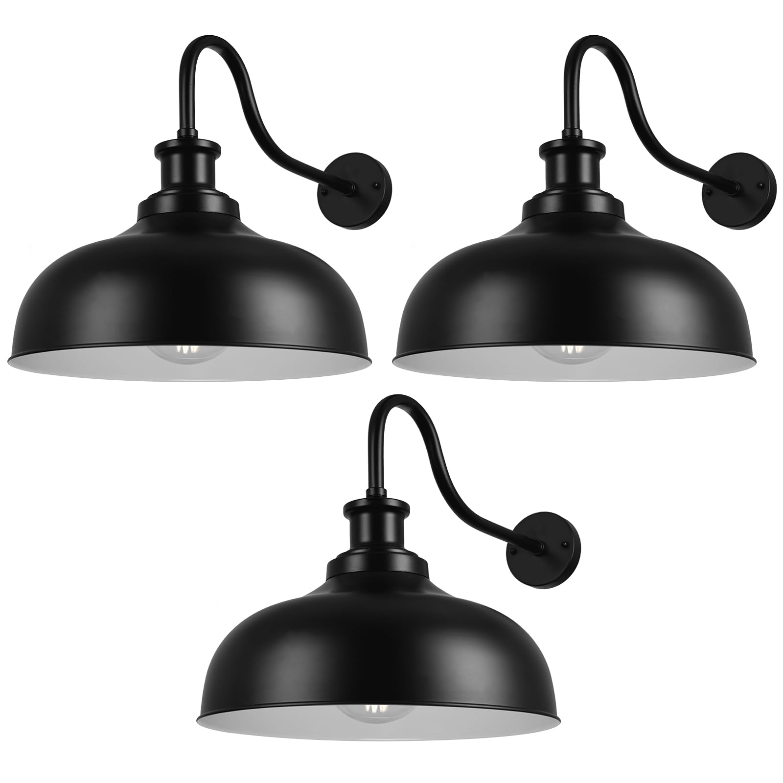 Diyel Outdoor Barn Light 16 Inch Dome Outdoor Wall Sconce Farmhouse Exterior Wall Mount Light Vintage Wall Lighting Fixture Industrial Black Wall Lantern For Porch  Entryway  Garage  3 Pack
