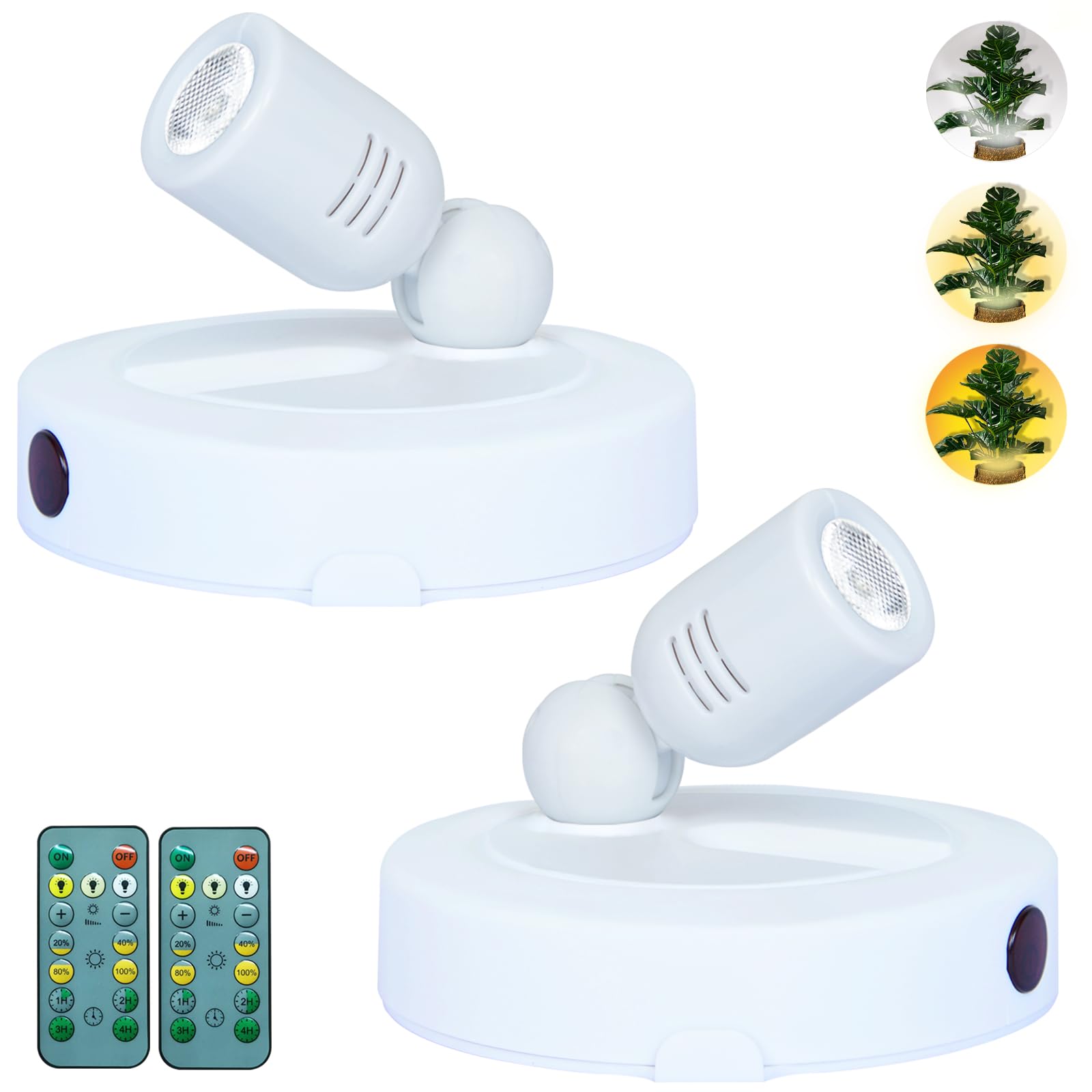 HAMVIDNE LED Spotlight, Battery Operated Spotlights with Remote, 3 Lighting Modes Up Lighting for Indoor Plants Trees, Dimmable 