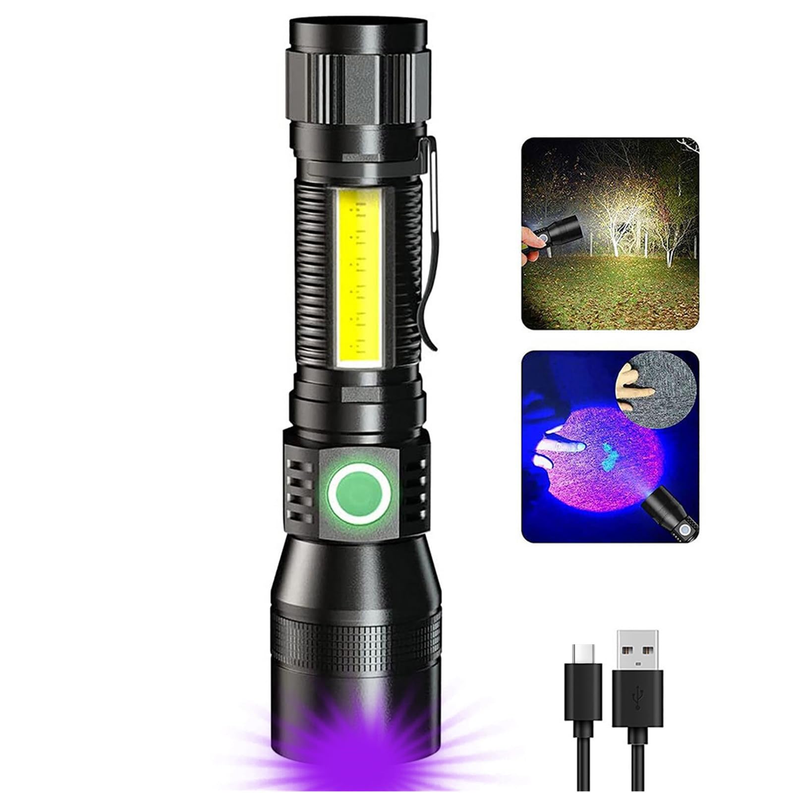AdamStar UV Flashlight Black Light, 3-in-1 Magnetic Flashlight Rechargeable, 1000 Lumen Tactical LED Flashlight, 7 Modes Waterpr