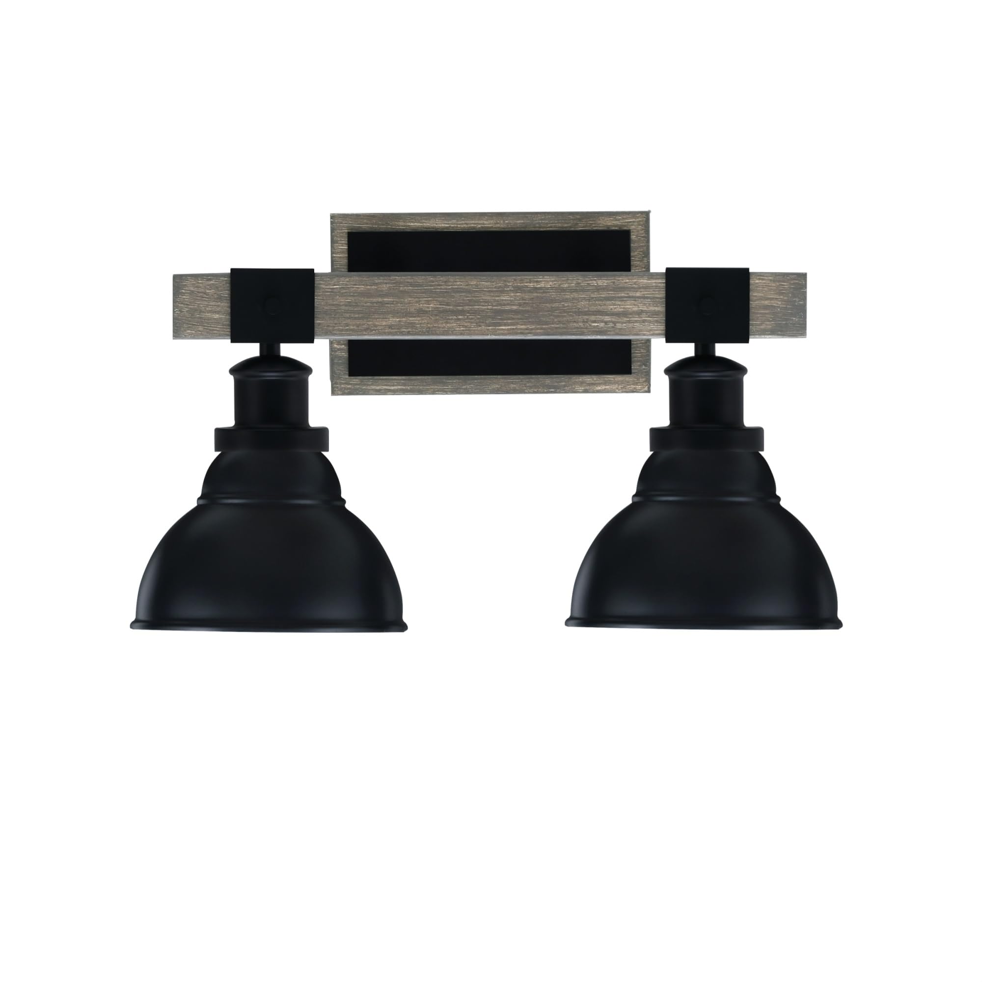 Toltec Lighting Tacoma 2 Light Bath Bar - Matte Black & Distressed Wood Metal Finish, 7in Double Bubble Shades