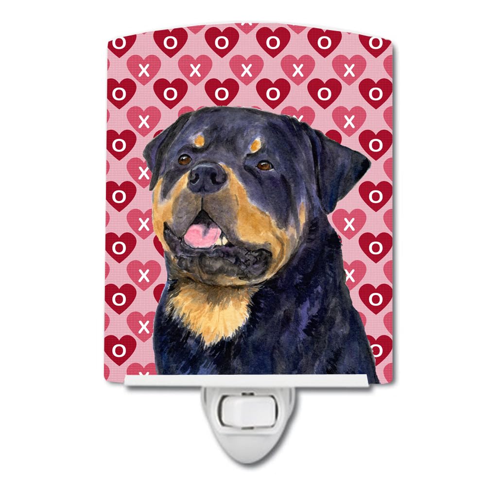 Carolines Treasures Ceramic Night Light, Rottweiler Hearts Design, UL-Certified, 6x4x3in, Multicolor, Model SS4524CNL