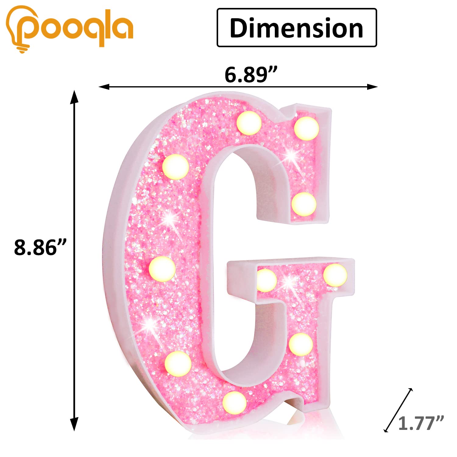 Pooqla Led Marquee Letter Lights, Light Up Pink Letters Glitter Alphabet Letter Sign Battery Powered For Night Light Birthday Party Wedding Girls Gifts Home Bar Christmas Decoration, Pink Letter G