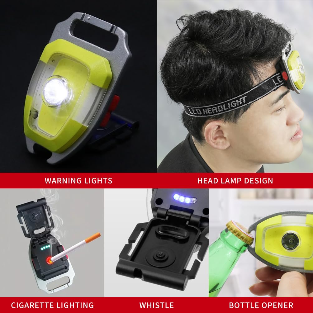 By-J Led Small Flashlight  Snap-On Key Chain Light  Cob Multi-Function Mini Work Light  600 Lumens Rechargeable  7 Lighting Modes With Fire Starter  Seat Belt Cutter  Screwdriver  Whistle  Yellow