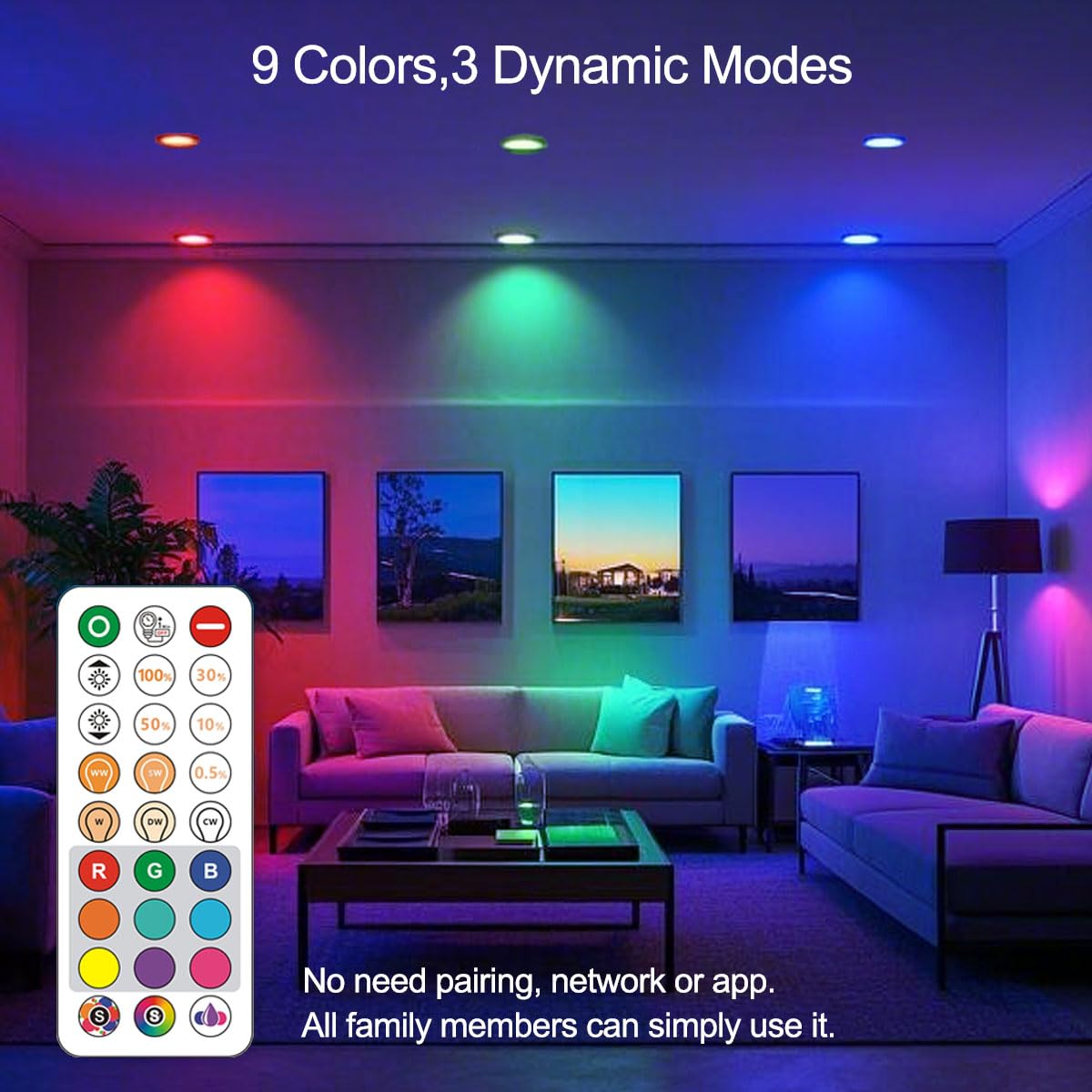 ILC BR30 LED Flood Light Bulbs, Color Changing, 6 Pack, Tunable 5 Color Temperatures, Aluminum, Remote Control, Model BR55-S30Q