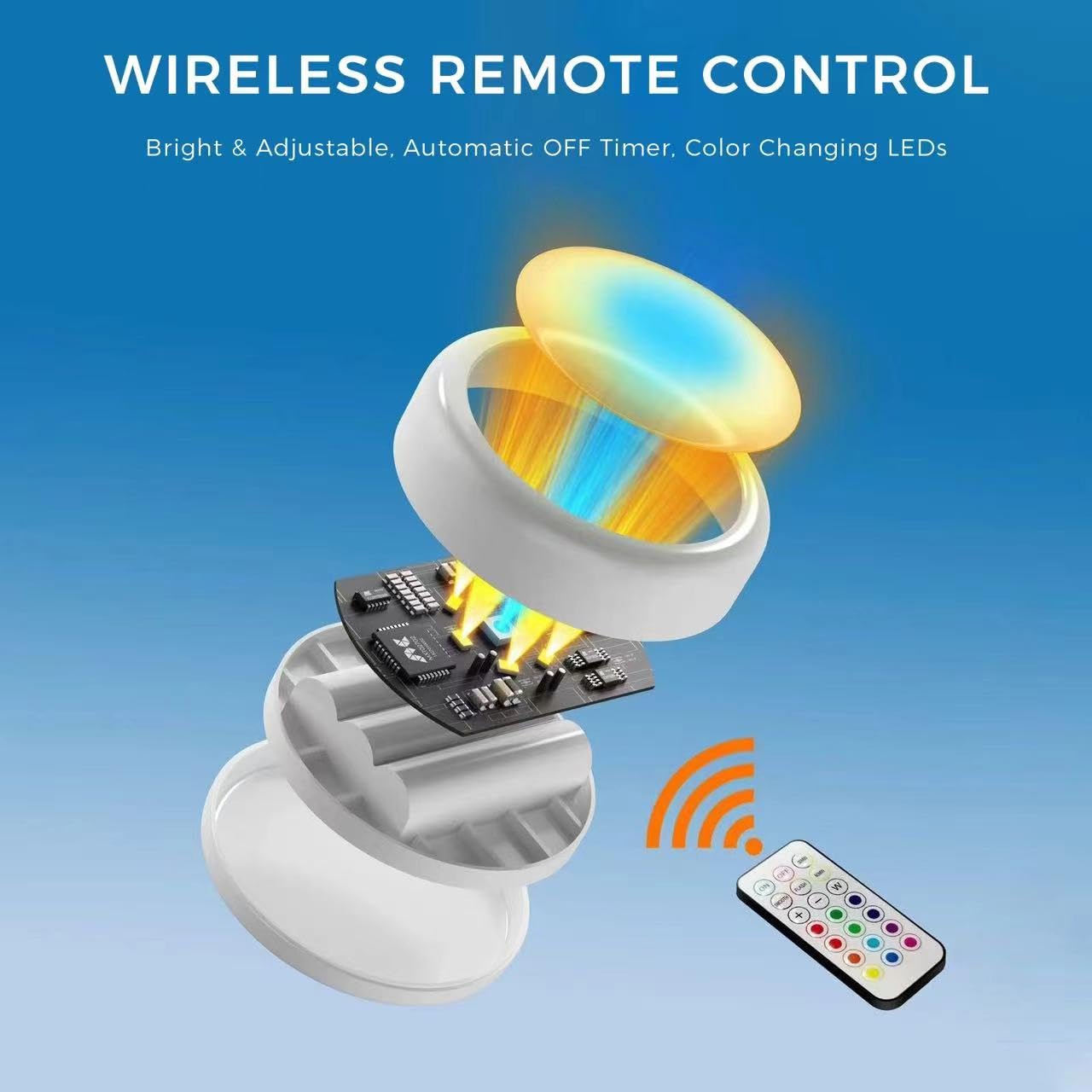 Swesara Push Lights With Remote Puck Lighting Battery Operated Tap Lights Button Stick On Color Changing Led Lights 6 Pack (6P W