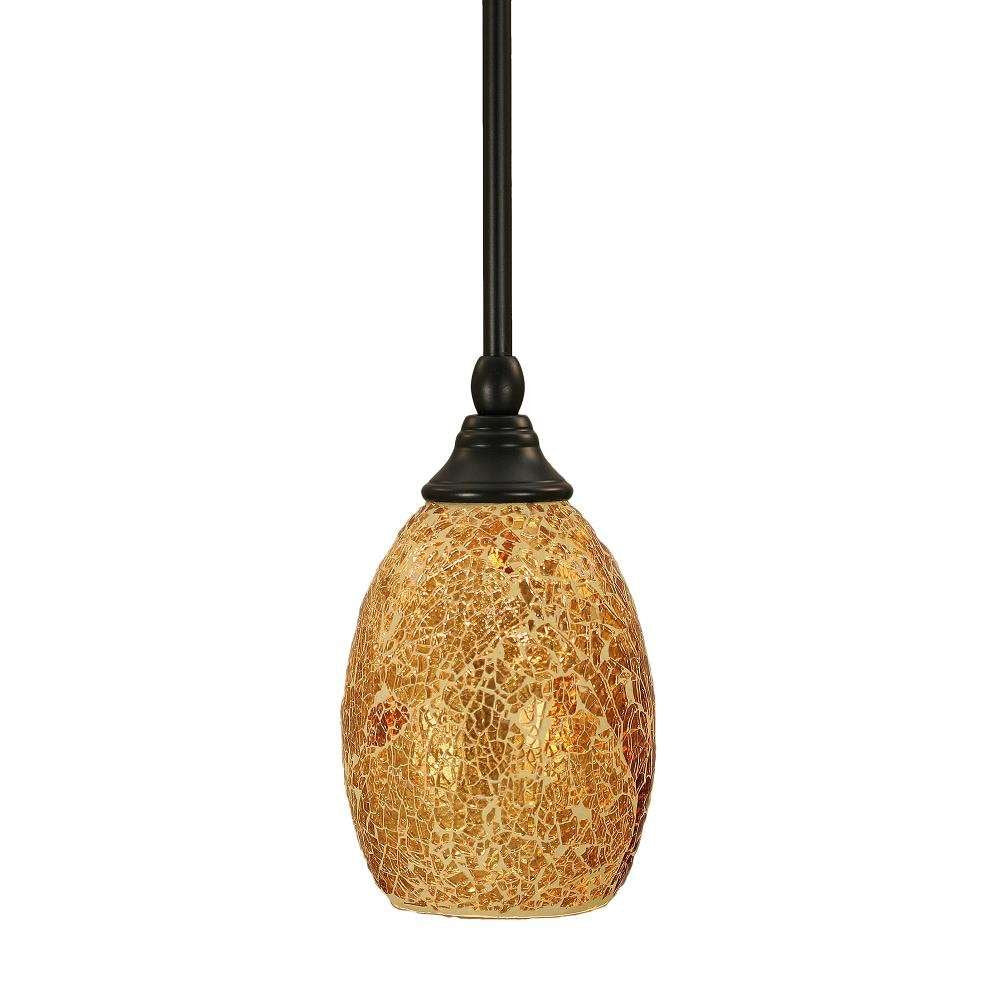 Toltec Lighting 23-Mb-4175 Stem Mini Pendant With Hang Straight Swivel With 5&quot; Gold Fusion Glass, Matte Black Finish