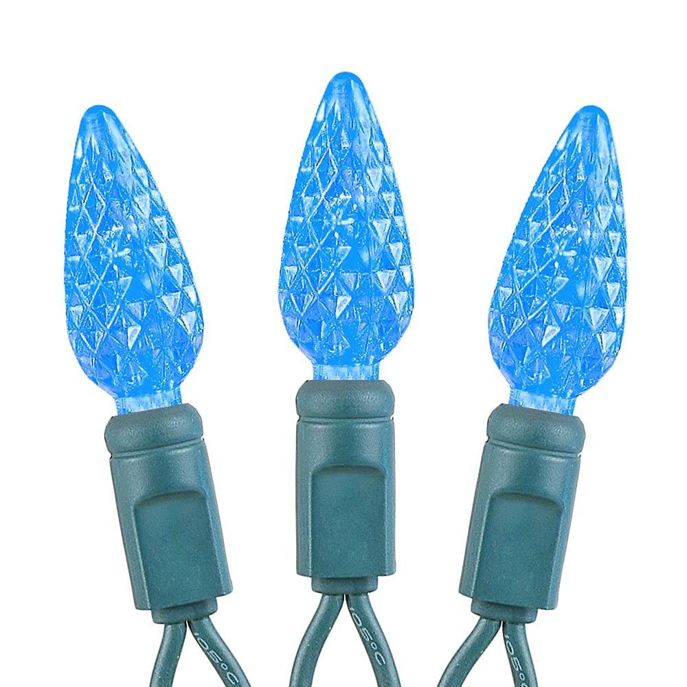 Novelty Lights C6 LED Christmas Mini Light Set, 70 Lights, 24 Feet, Commercial Grade, Blue, Green Wire, Model CGC6LED70-G-BL