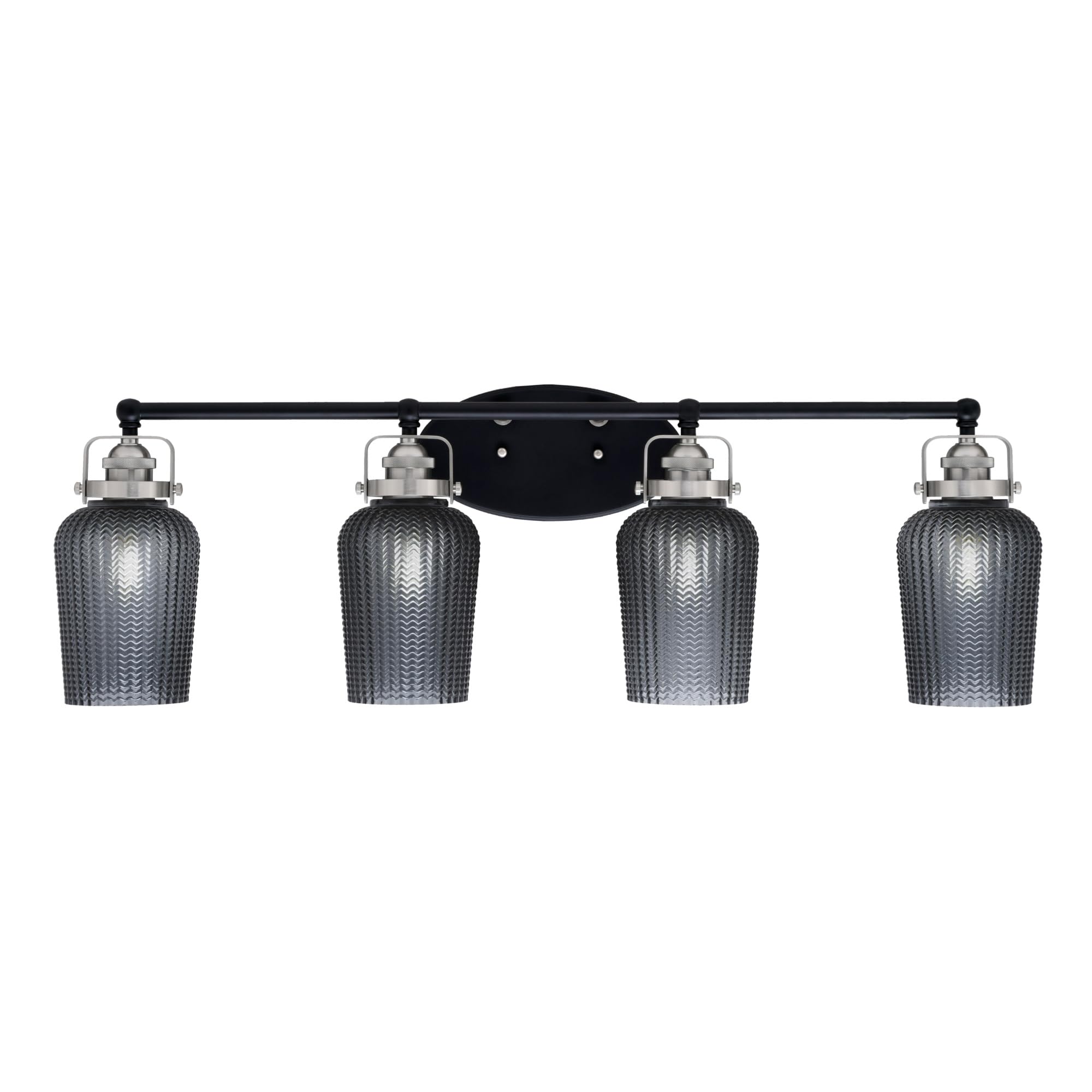 Easton 4 Light Bath Bar Shown In Matte Black & Brushed Nickel Finish With 5" Smoke Textured Glass