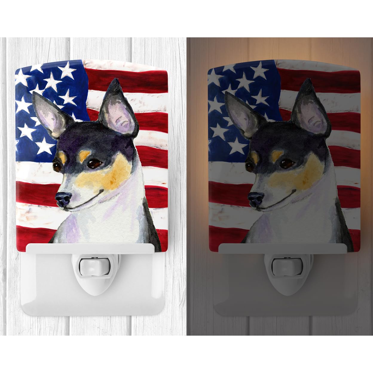 Carolines Treasures Ceramic Night Light, USA American Flag, Fox Terrier Design, 6x4x3 inches, Multicolor, Model SS4002CNL