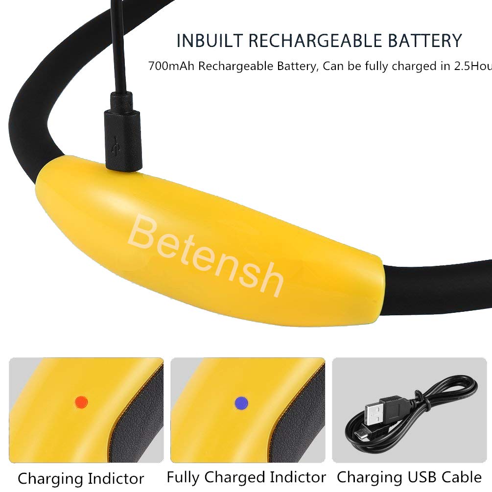 Betensh Rechargeable 4 LED Book Light, Flexible Rubber Arms, 3 Brightness Levels, Yellow, Model BTS-920-Li-Yellow