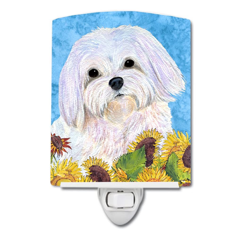 Carolines Treasures Ceramic Night Light, SS4115CNL, Maltese in Summer Flowers, 6x4x3 inches, UL-Certified, Multicolor