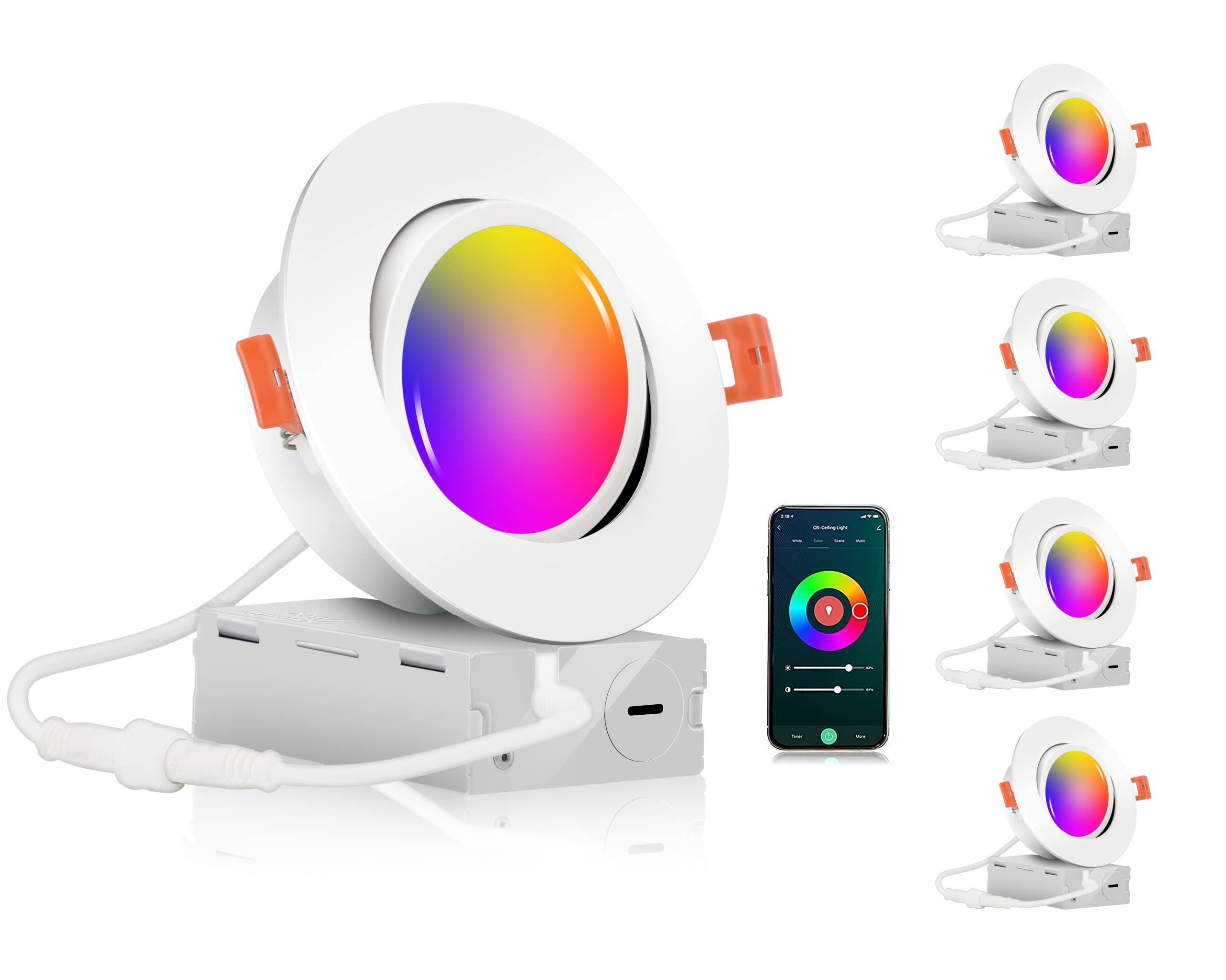 Cloudy Bay 4 Inch Gimbal Smart Wifi Led Recessed Lights,Rgbcw Color Changing,Compatible With Alexa And Google Home Assistant,No Hub Required,2700K-6500K,Ic Rated,Pack Of 4