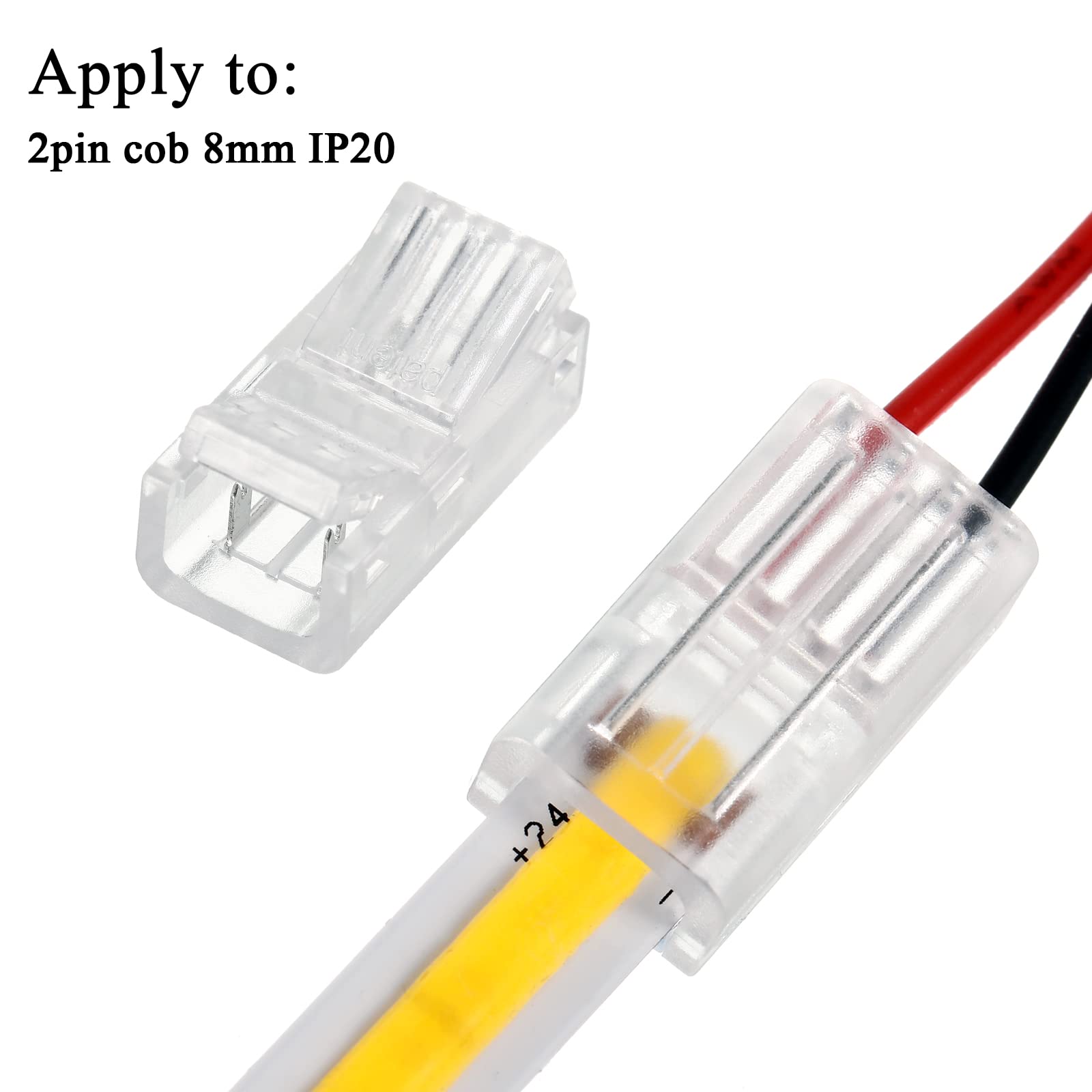 Cob Led Strip To Wire Connector 20 Pieces Waterproof Led Adapter Connectors Transparent Solderless Led Light Strip Connectors For Strip Light Unwired Gapless Track Lighting Connector (2 Pin, 8 Mm)