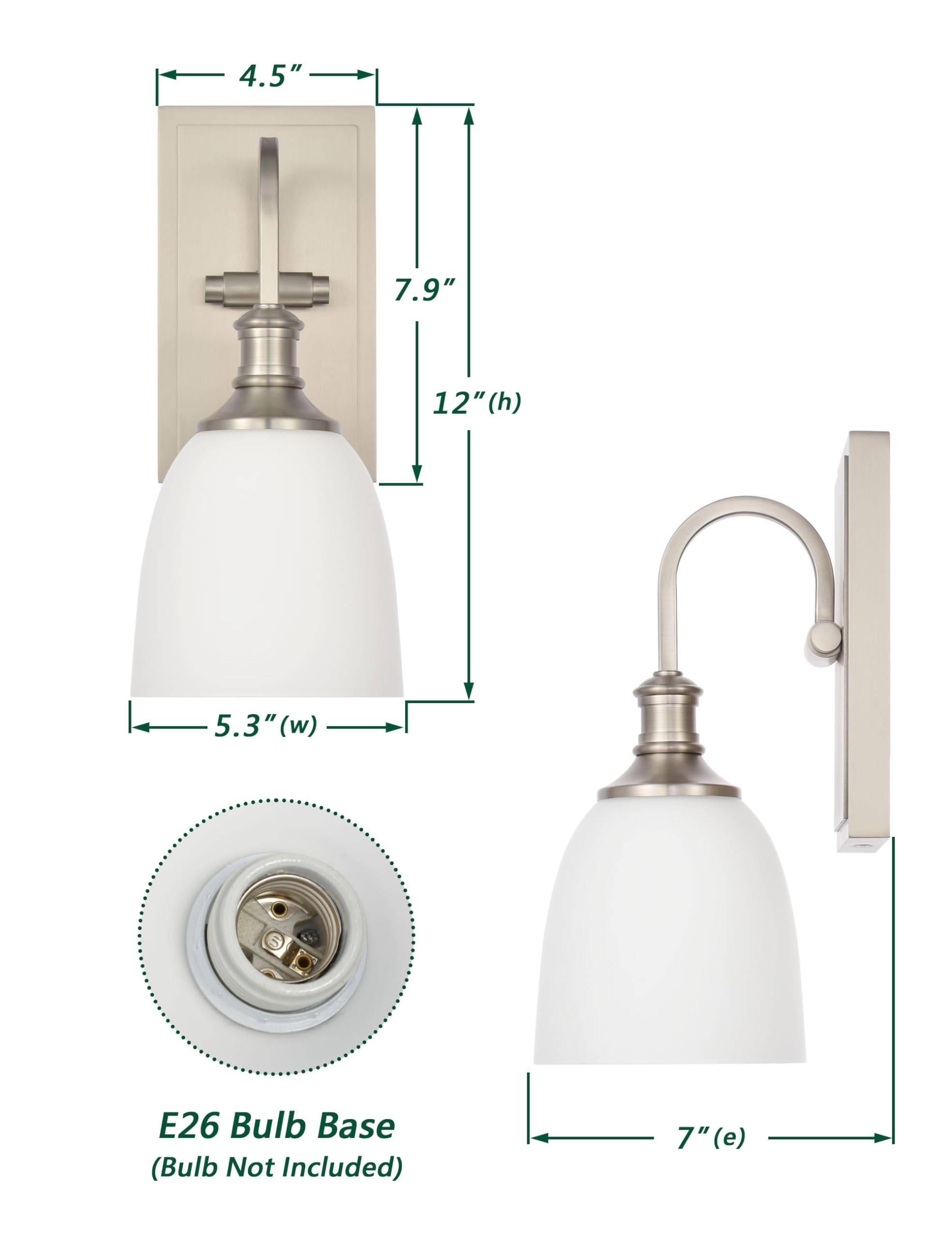 Hanaloa Wall Sconce Light, Vintage Sconces Wall Lighting In Brushed Nickel, 1 Light Bathroom Vanity Lighting With Opal Glass Shade, Wall Light For Bedroom Bathroom Living Room Entryway Hallway