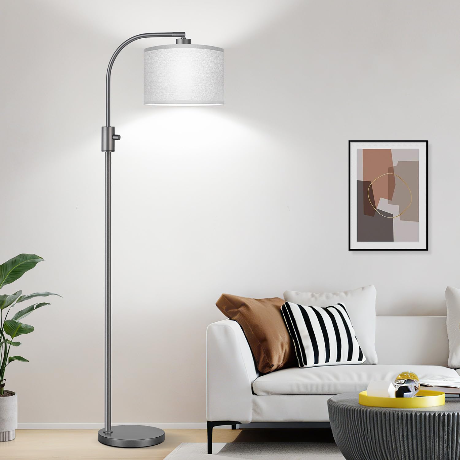 Nintiue Upgraded Modern Arc Dimmable Tall Standing Floor Lamp with Gray Shade  1200 Lumens LED Bulb Included  for Living & Reading Room  Bedroom  Office & Nursery  Gray
