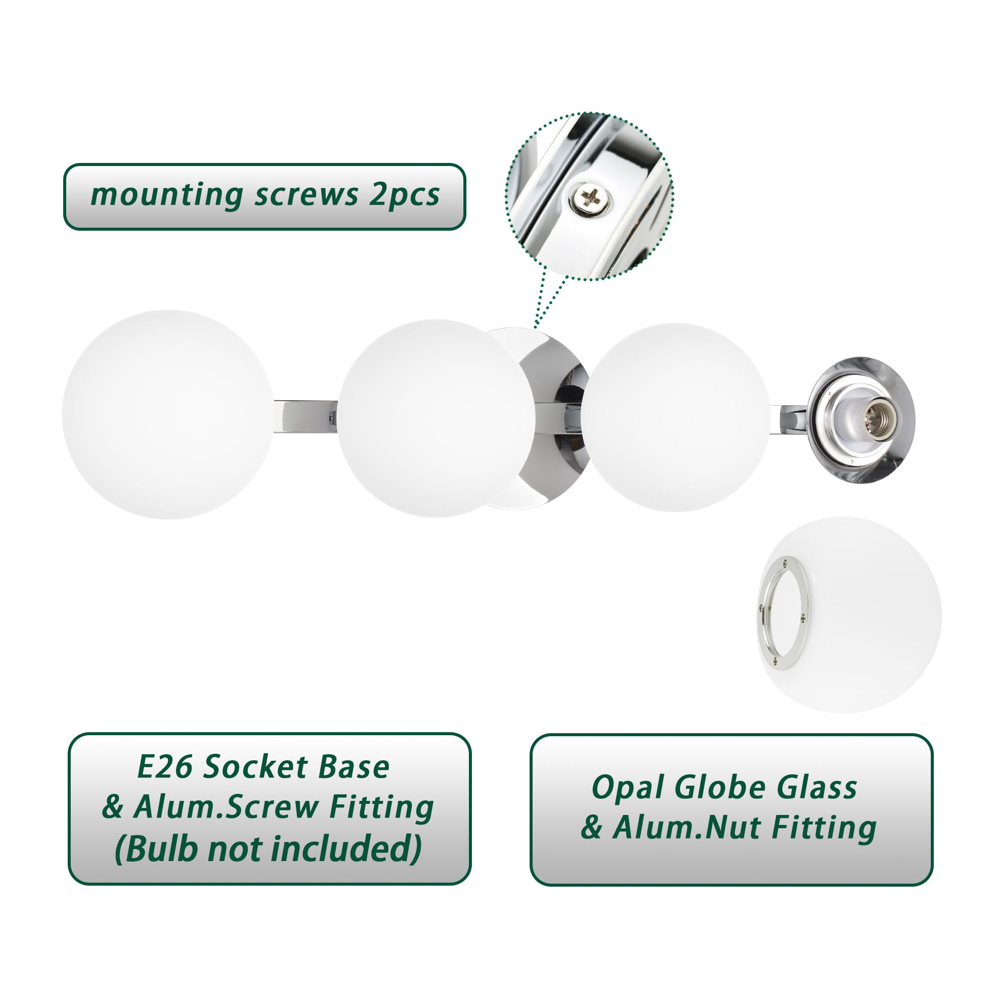 Globe Bathroom Vanity Light Fixtures, Modern 4 Lights Wall Lighting Chrome, Porch Wall Mount Light Fixture For Bathroom, Over Mi