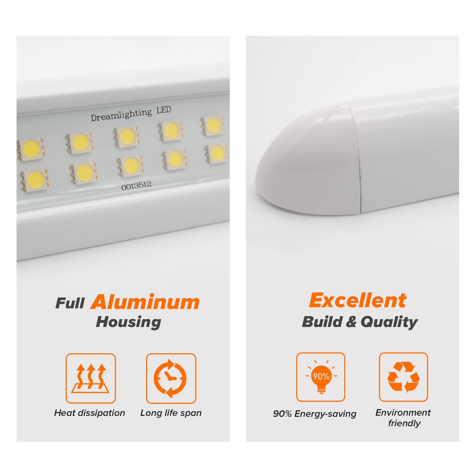 Dream Lighting RV Exterior LED Porch Lights, 12V, 350lm, 10 inch, Pack of 2, Cool White, Model 0013512C