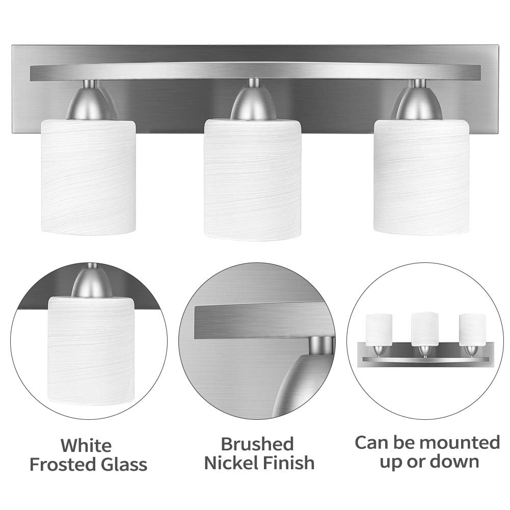 Partphoner 3-Light Bathroom Vanity Light Fixture, 5 Piece All-In-One Bath Sets, Bar, Towel Ring, Robe Hook, Toilet Paper Holder,