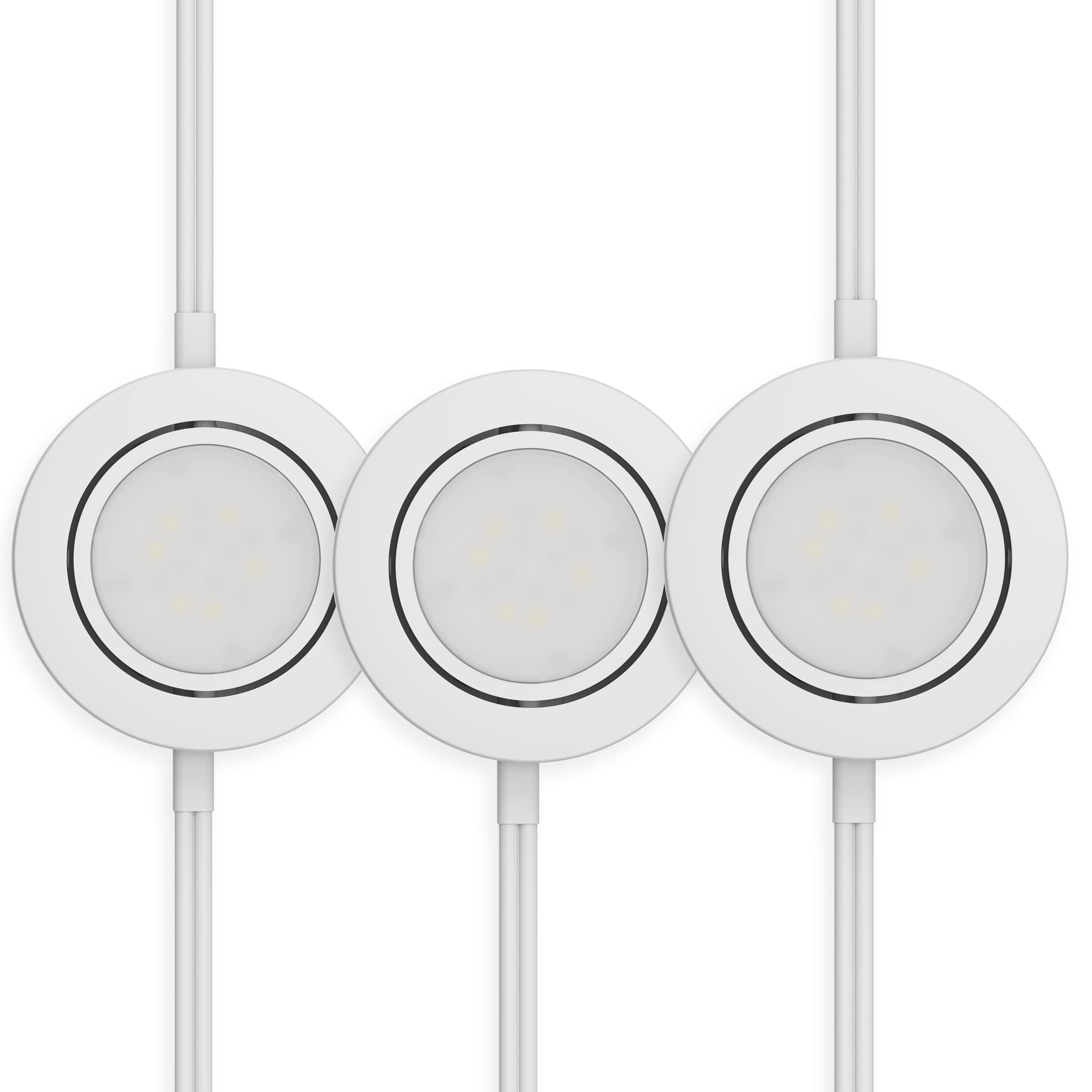 GETINLIGHT 2.75&quot; Wide 4000K Swivel and Dimmable Wired LED Puck Lights Kit, Plug-in or Hardwired Installation, Recessed or Surface Mounted, White Finished, Set of 3, IN-0107-3-40