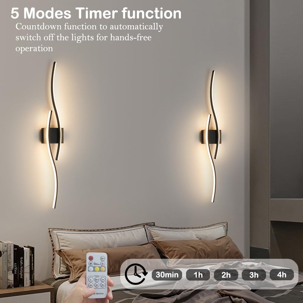 Daunton Modern LED Vanity Light, 40.5" Black Aluminum Fixture with Remote Control, Bathroom Wall Sconce for Bedroom & Living Room