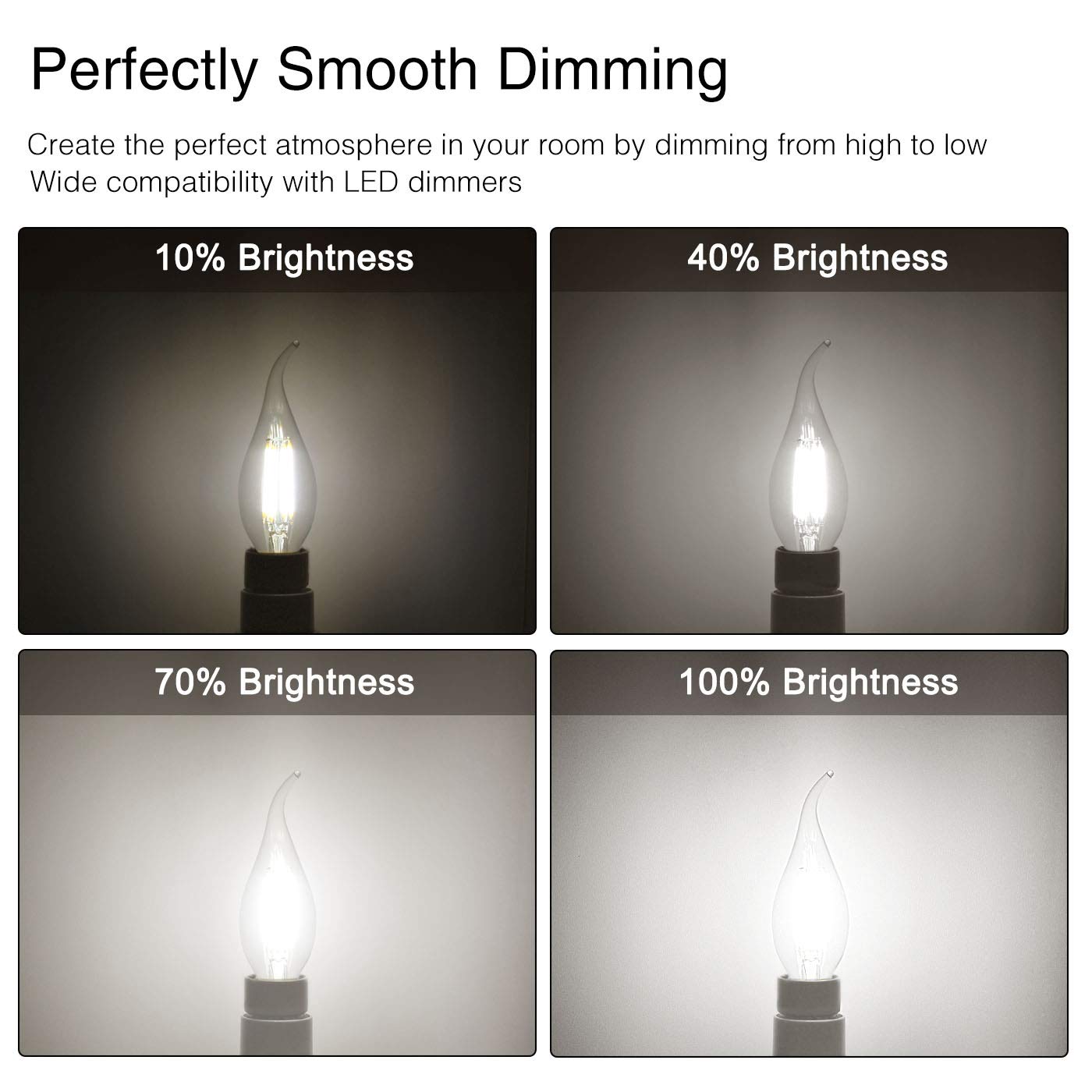 Hizashi LED Candelabra Bulbs 6W 5000K Daylight White Dimmable E12 6 Count CA11 Flame Tip Glass