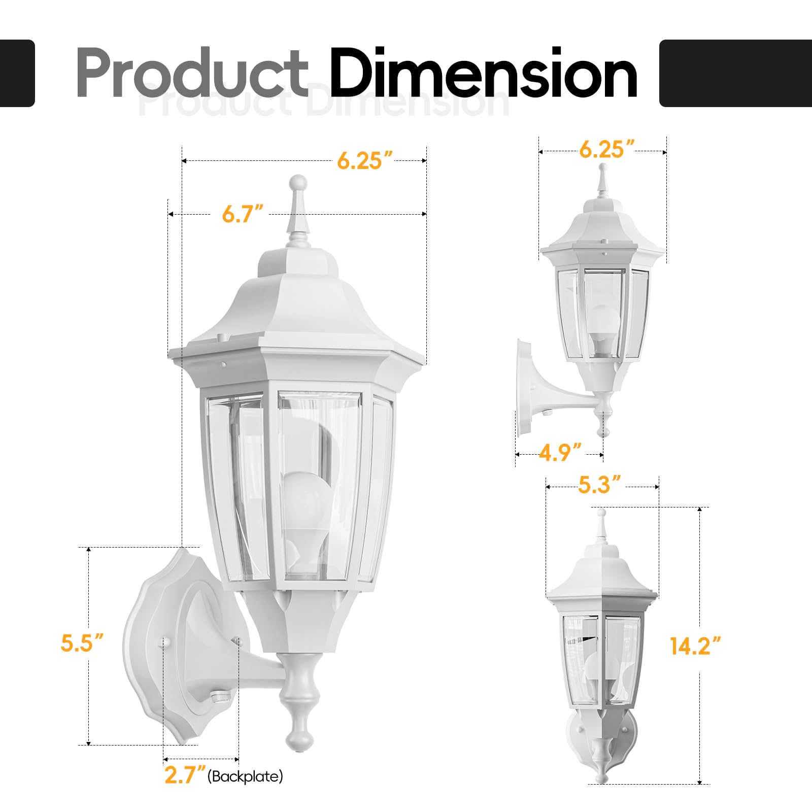 EMART Dusk to Dawn Outdoor Porch Light, Waterproof Aluminum & Glass, White, Model EM-AWGL-1-PS, 1 Pack, Bulb Included