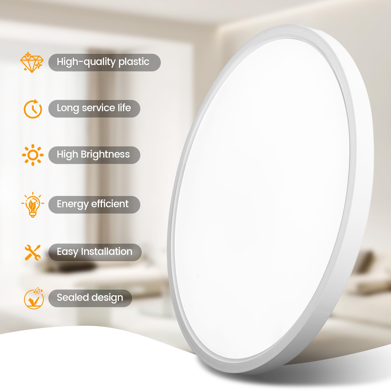 TALOYA 10 Inch Flush Mount Ceiling Light, 18W Super Slim LED, 5000K Daylight, White, Model TALOYA-10FM-18W