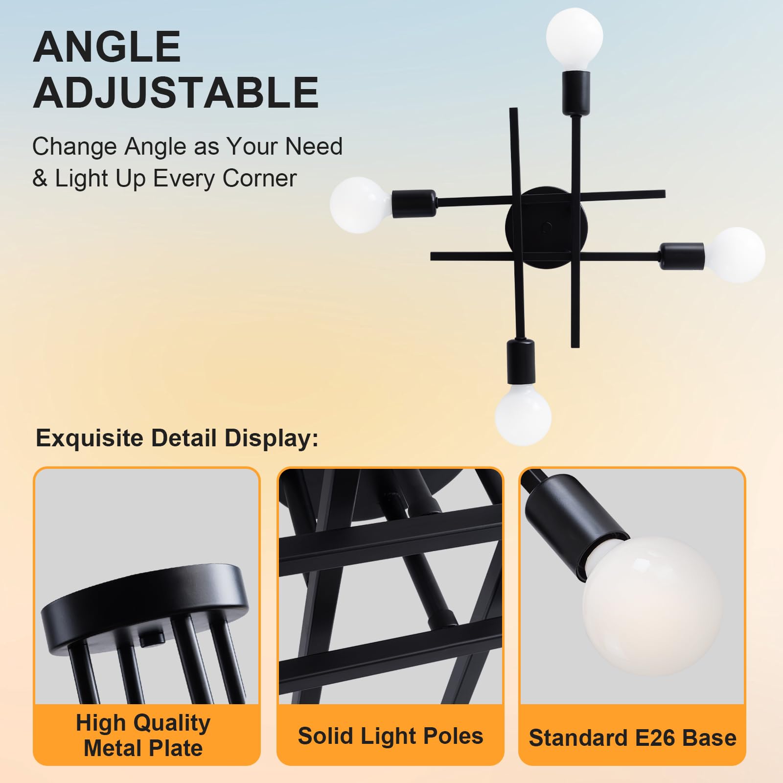 Xingsiyuelyx Modern Black Sputnik Ceiling Light Fixture,Semi Flush Mount Ceiling Light,Close To Ceiling Light,Chandelier Light F