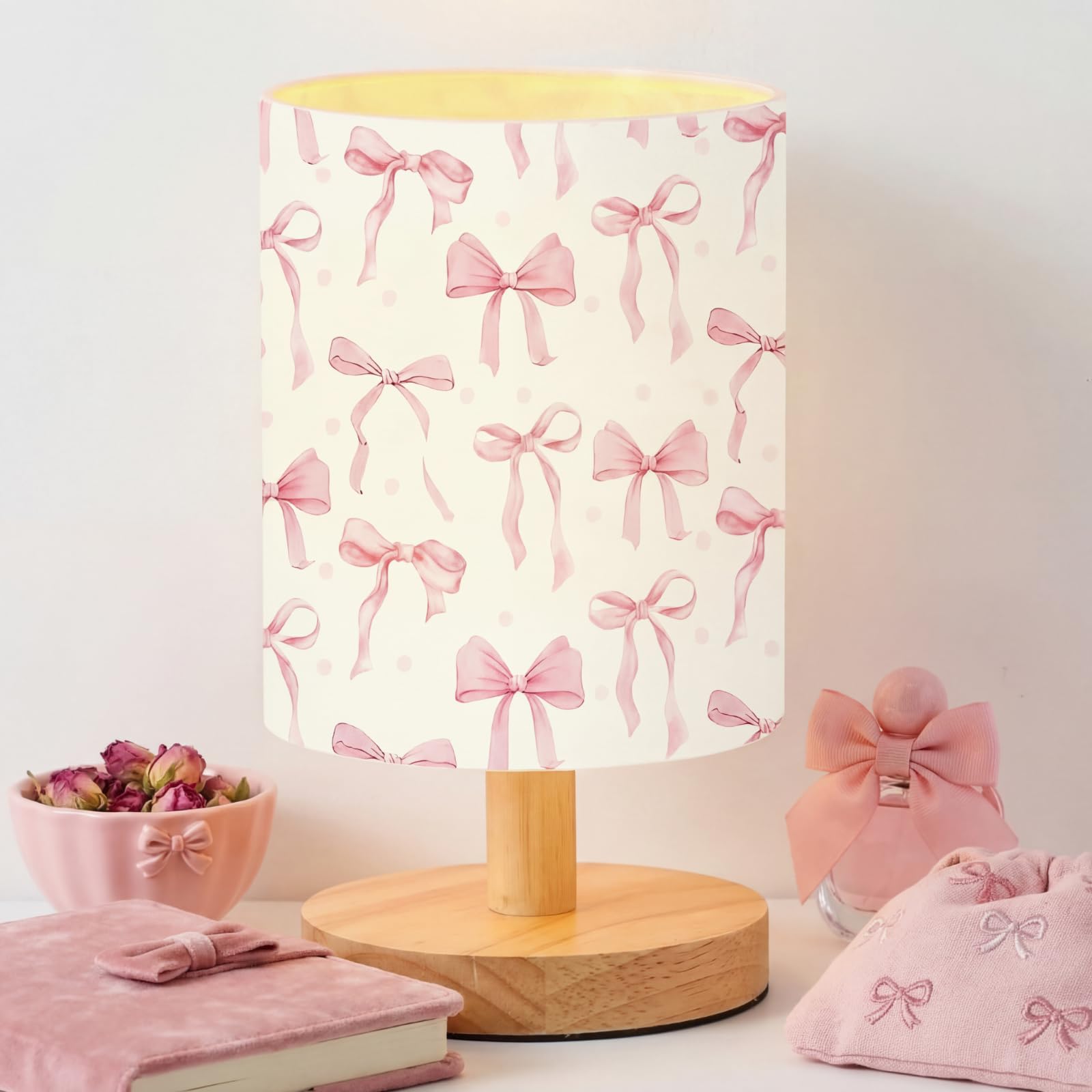 VIHOSE Kids Table Lamp for Bedroom Kids Bedside Lamp with Linen Wooden Nightstand Cartoon Nursery Lampshade for Girls Boys Livin