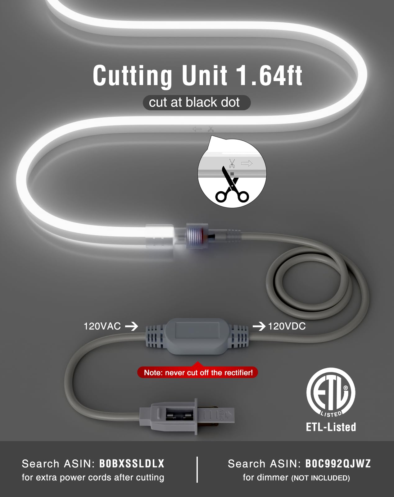 Shine Decor LED Neon Rope Lights, 82FT/25M, Cool White 6300K, Flexible Waterproof SMD2835, Model CML-NCW-25M