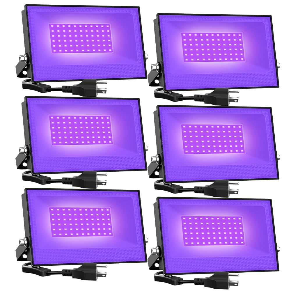 Onforu 6 Pack 30W Led Black Lights, Blacklight Flood Light With Plug, Ip66 Waterproof, For Halloween Party, Glow In The Dark, St