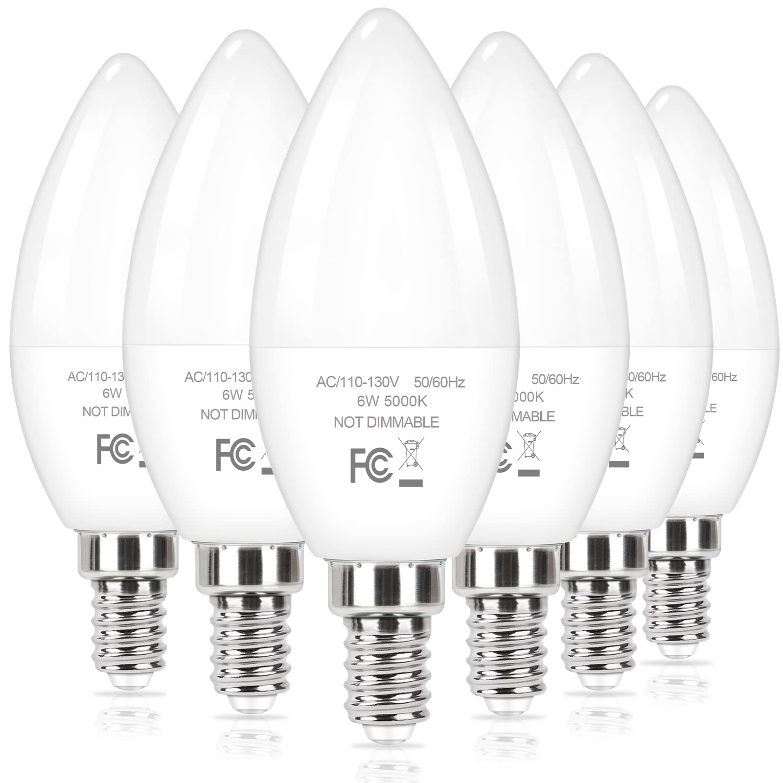 Odnora E12 Candelabra Led Light Bulbs 60W Equivalent, 5000K 6W 450 Lumens Chandelier Light Bulb, Daylight White Led Ceiling Fan 