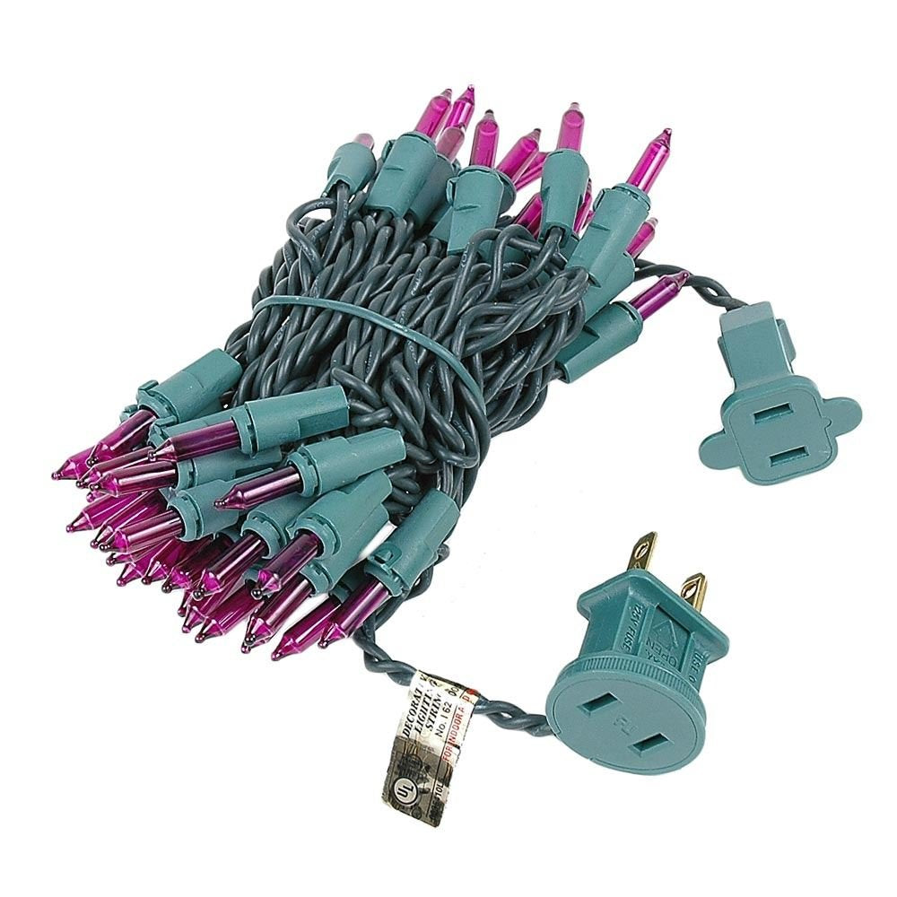Novelty Lights 50 Light Purple Christmas Mini String Light Set, Green Wire, Indoor/Outdoor Ul Listed, 11' Long