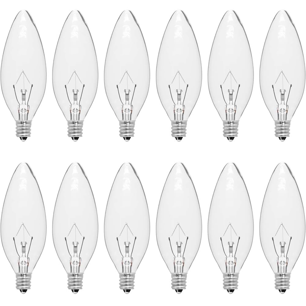 12-Pack 60 Watt Chandelier Light Bulbs  Incandescent Candle Light Bulb - Warm White 2500K  500 Lumen Dimmable  E12 B10 Clear Candelabra Light Bulbs for Vanity  Ceiling Fan  Wall Sconces (60 Watts)