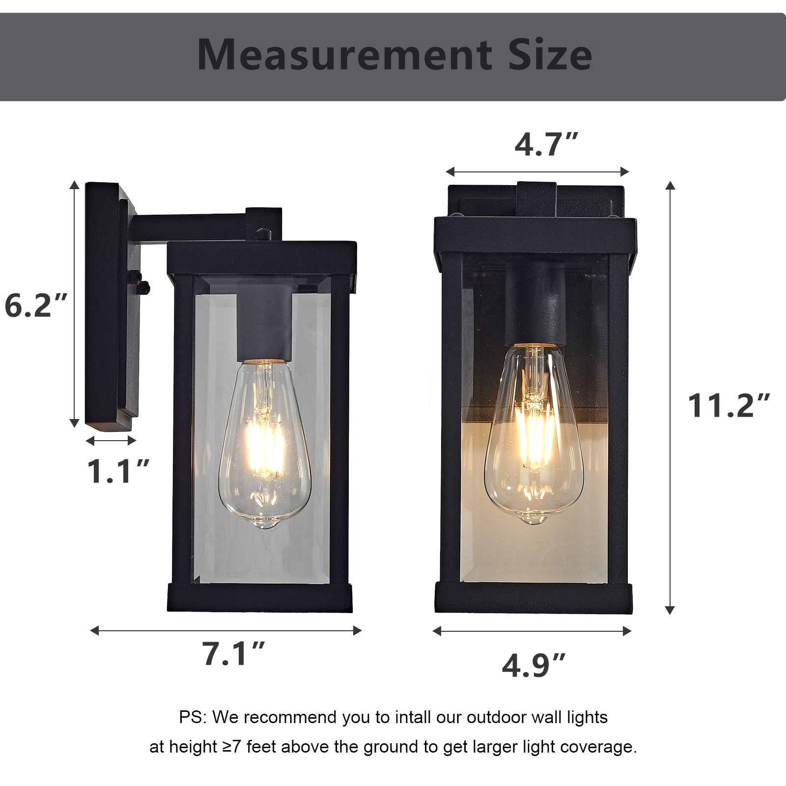 JOKAONOTL 11 Black Waterproof Outdoor Wall Sconce Light Fixture for Garage, Doorway, Porch, Patio - 1 Pack