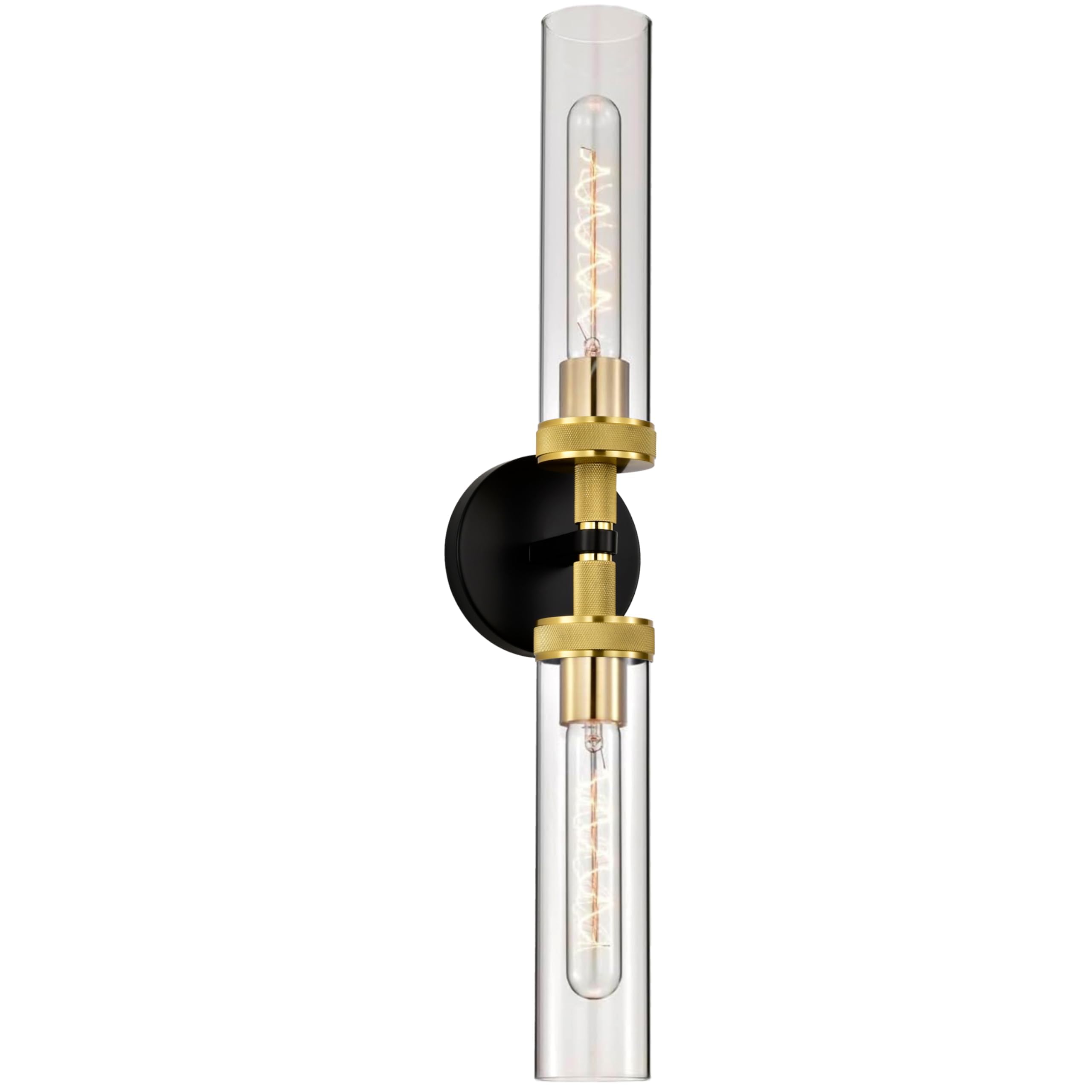 LaLuLa Bathroom Vanity Light Knurled Texture Linear Black and Gold Wall Sconces Clear Glass Tube Vanity Lighting Fixtures Modern Hardwired Wall Mounted Light Indoor Wall Lights for Bedroom Hallway
