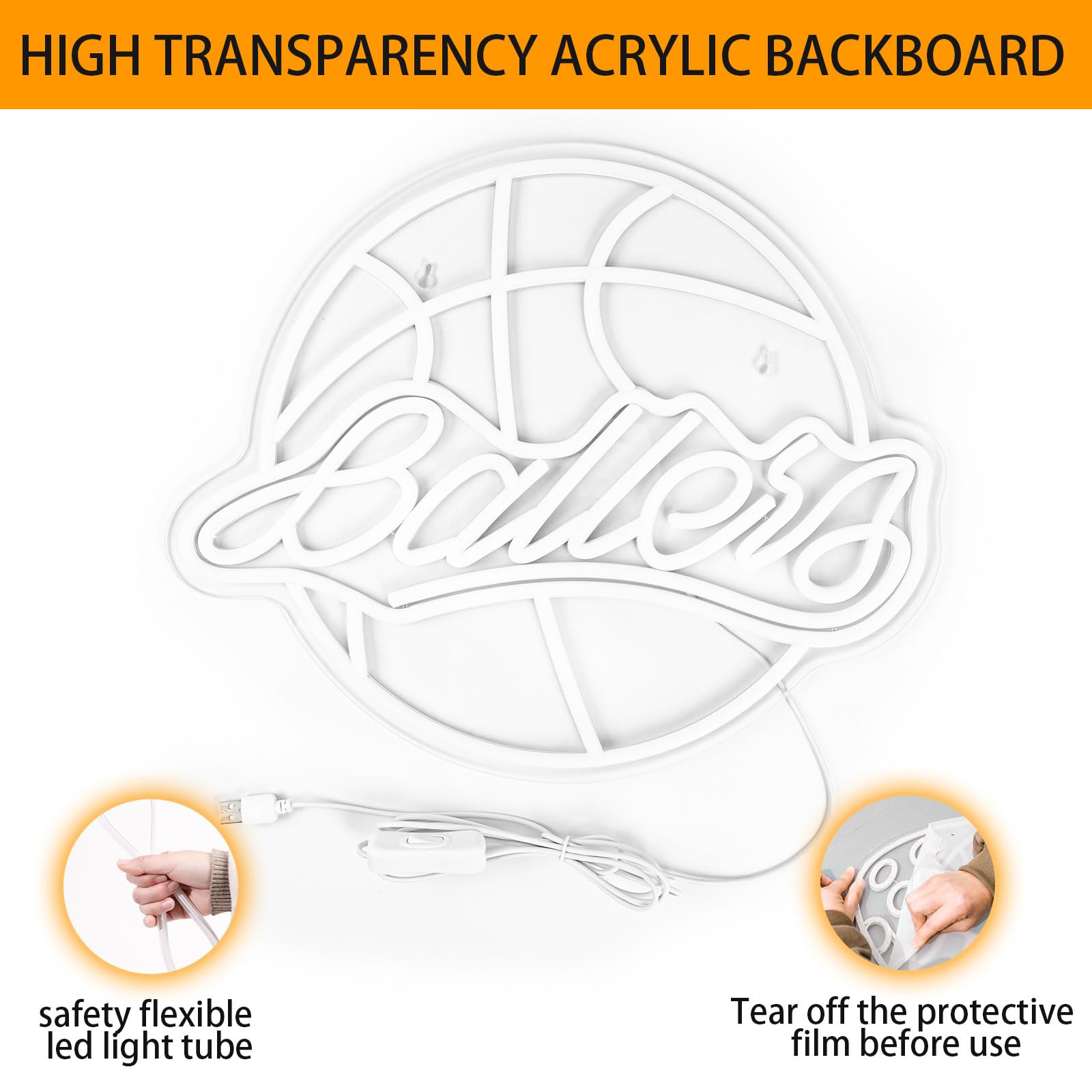 Basketball Neon Sign Illuminate Your Man Cave with USB Powered Sport Light, Perfect Wall Decor for Bedroom, Bar, Club, and Teens