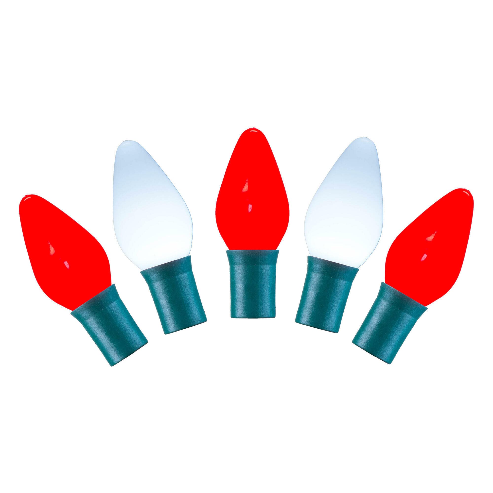 Vickerman 25 Red-Pure White Opaque-Ceramic C7 LED Light on Green Wire, 16' Christmas Single Mold Light Strand