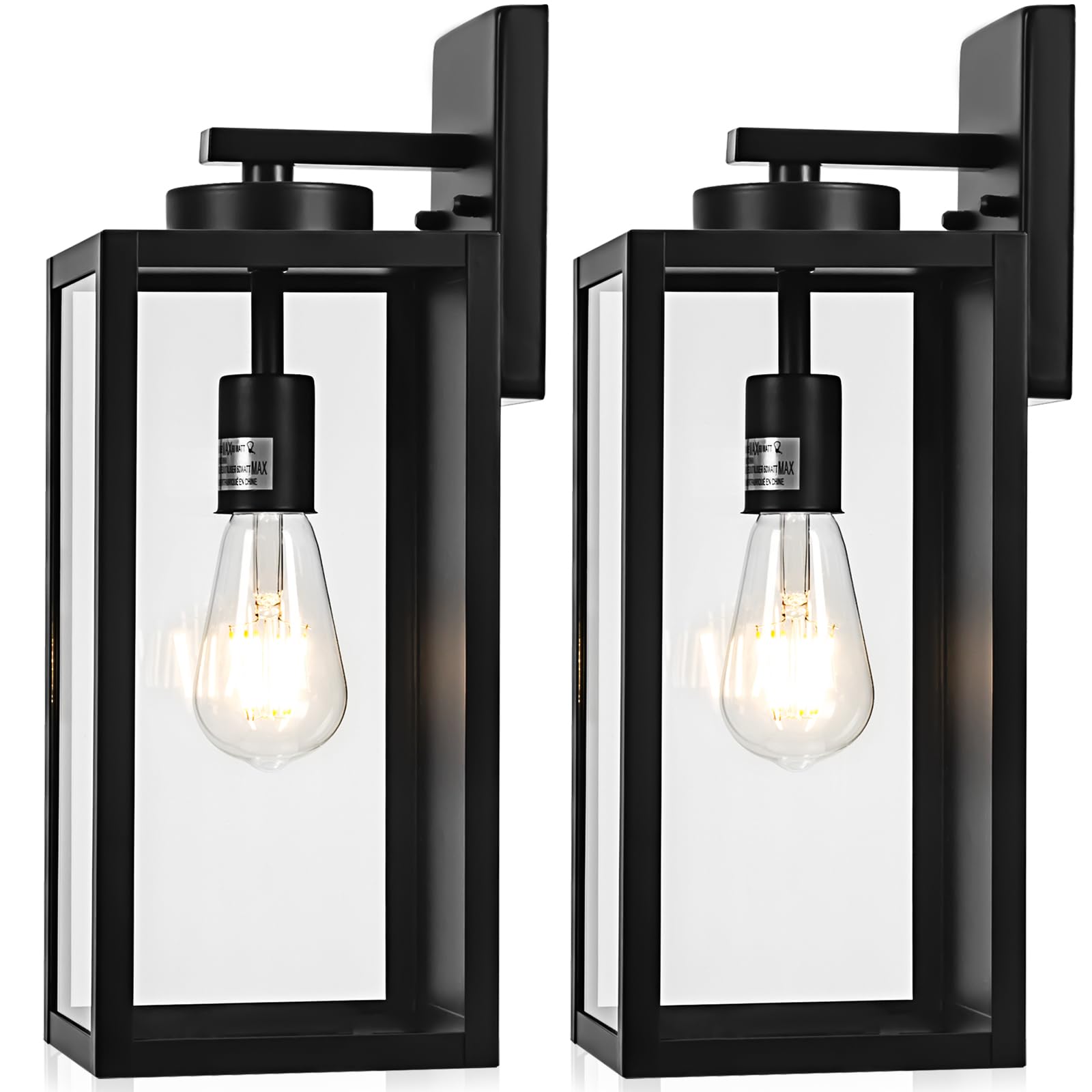 16-Inch Large Outdoor Wall Light Fixture  Black Exterior Wall Lantern Waterproof  Farmhouse Porch Sconce Lighting With Glass  Modern Wall-Mounted Outside Lights For House  Garage  Patio Lamp  2 Packs
