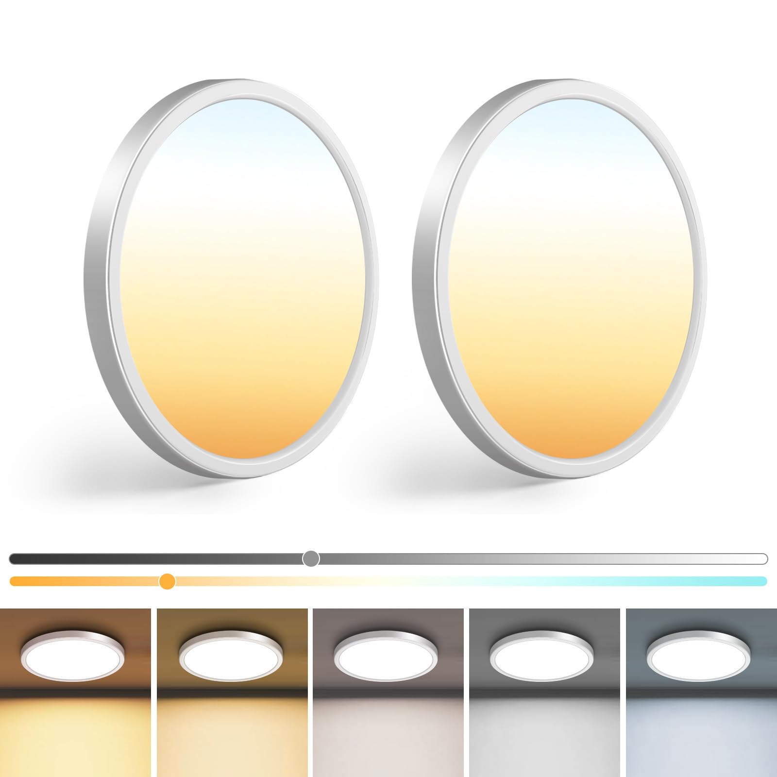 zemty 7 inch Led Ceiling Light Fixture, 3000K/3500K/4000K/5000K/6500K Adjustable Flush Mount Light, 1500LM 15W Thin Round Recess