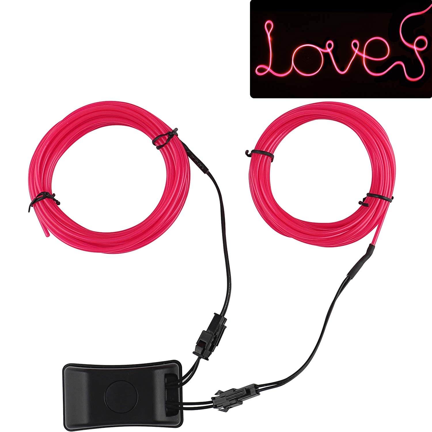 Jiguoor Usb Rechargeable El Wire 32.8Ft/10M (5Mx2) Bright Neon Light Strip 360° Illumination Neon Tube Rope Lights For Diy, Festival, Party Decoration, Halloween, Chrismas (32.8Ft/10M, Pink)